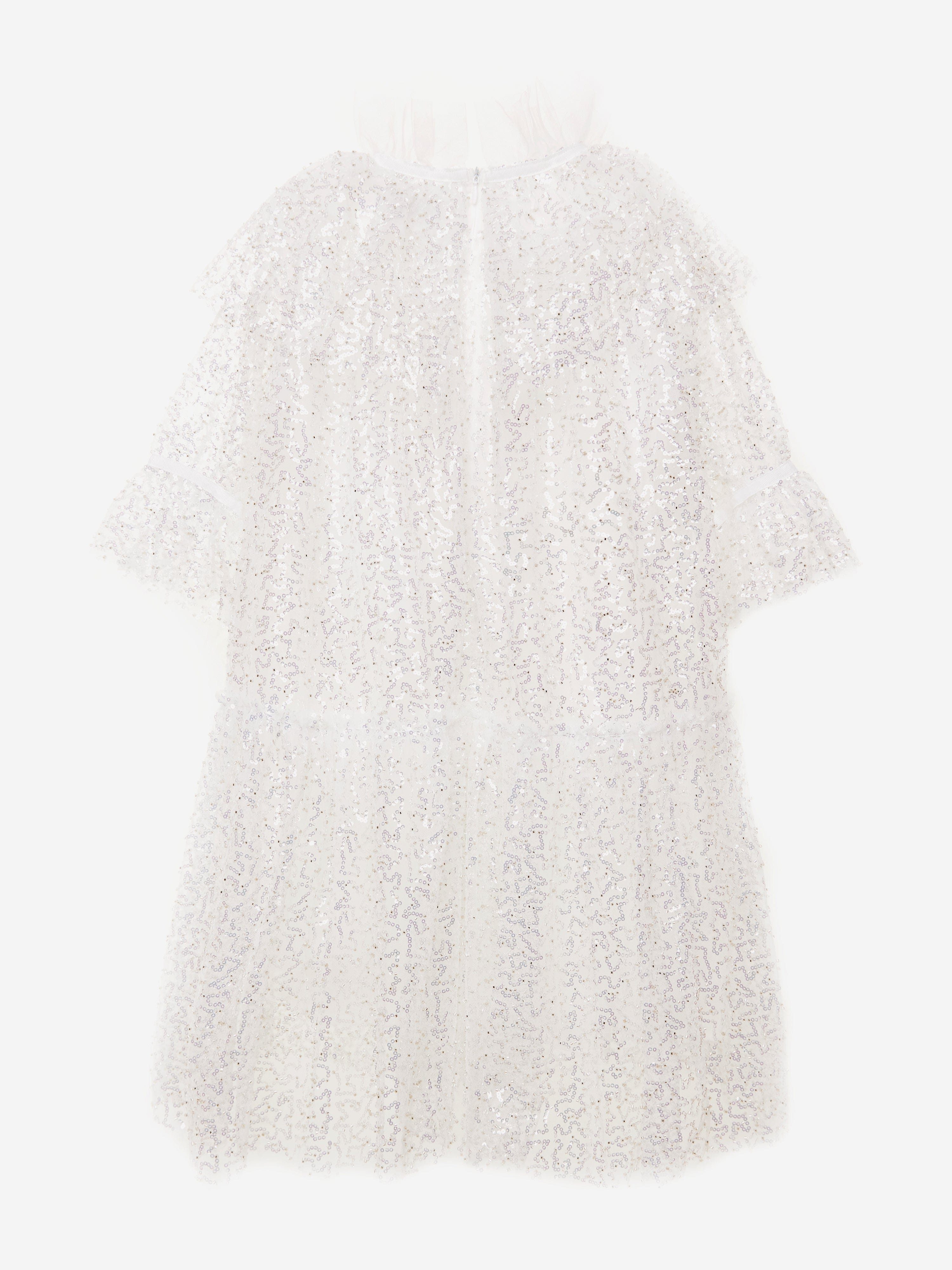BCBG Girls White Sequin Tulle Dress for Birthday Party, Pageant, and Special Occasions