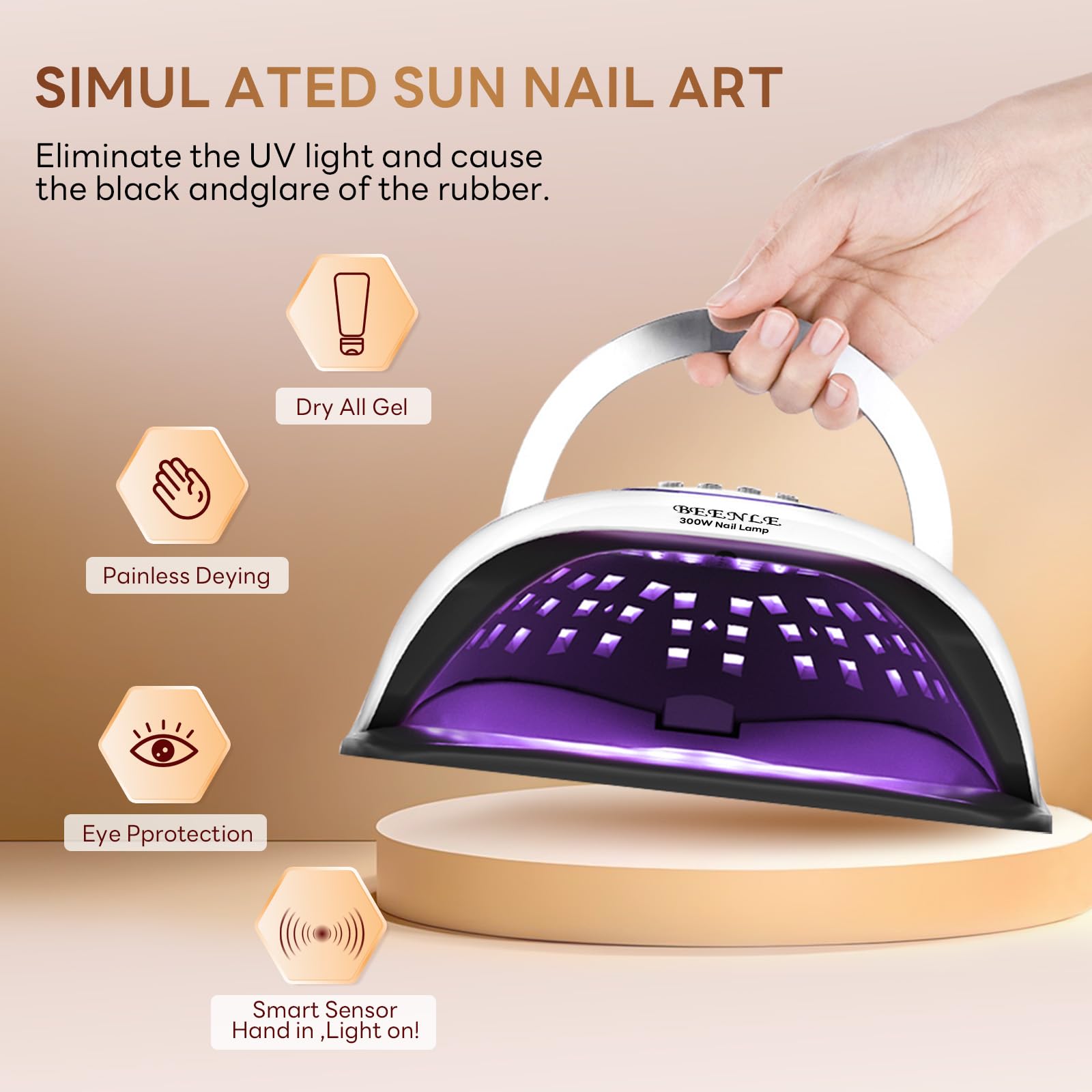 300W Professional LED UV Nail Lamp with 72 LED Beads - Auto Sensor & 4 Timer Settings for Fast Gel Nail Curing - Perfect for Home Manicures & Salon Nail Art