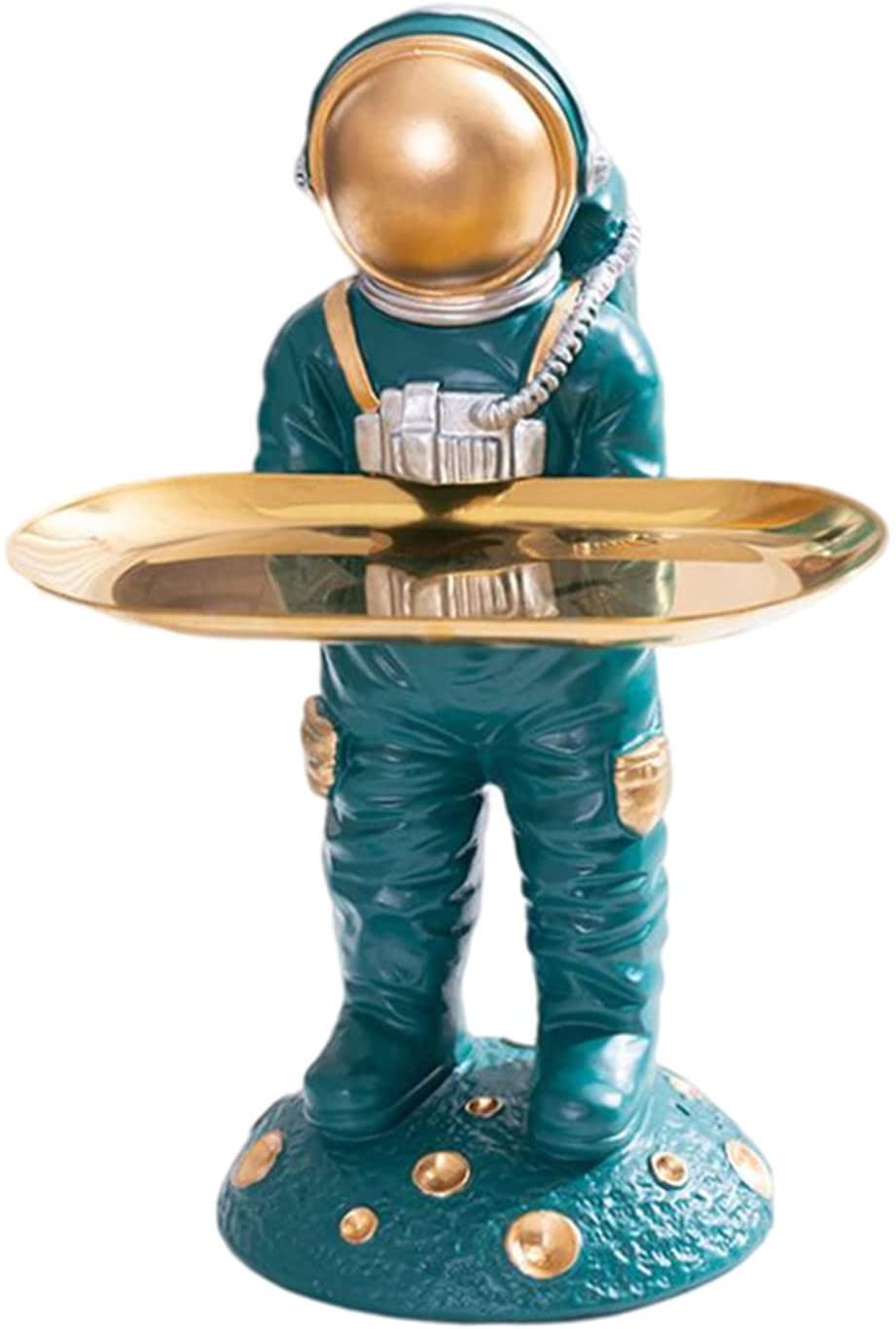 Modern Astronaut Statue Storage Tray - Spaceman Sculpture Jewelry Key Watch Phone Organizer - Art Craft Home Decor for Living Room & Desktop - Perfect for Organizing Small Items & Adding Sci-Fi Style to Your Space (Green)
