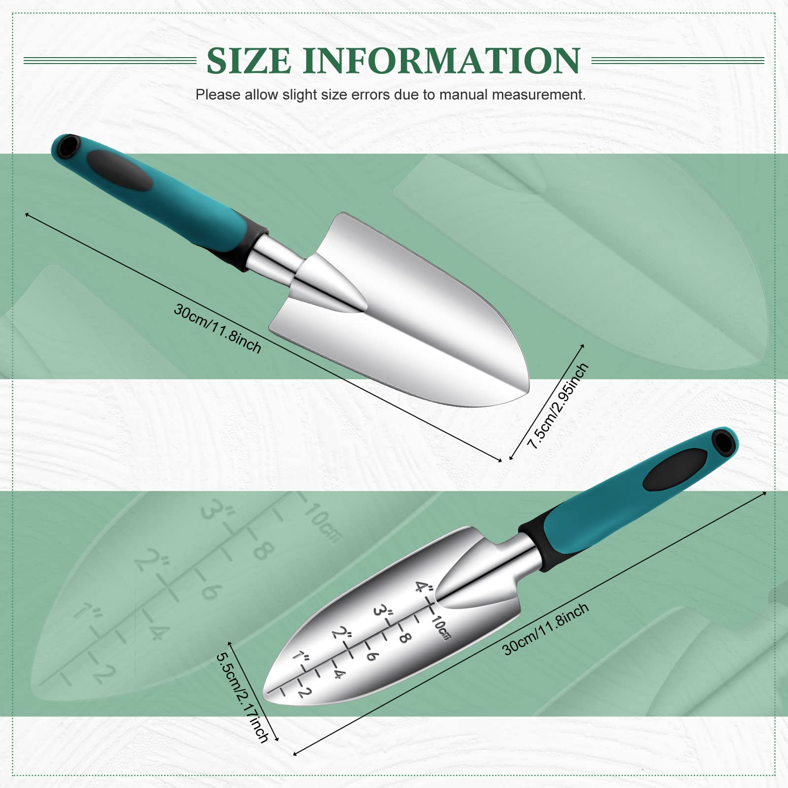 **Honoson Aluminum Alloy Garden Hand Trowel with Measurements & Rubber Handle - Small Gardening Shovel for Planting, Cultivating, Transplanting - Perfect for Home Gardens, Flower Beds, and Potted Plants**