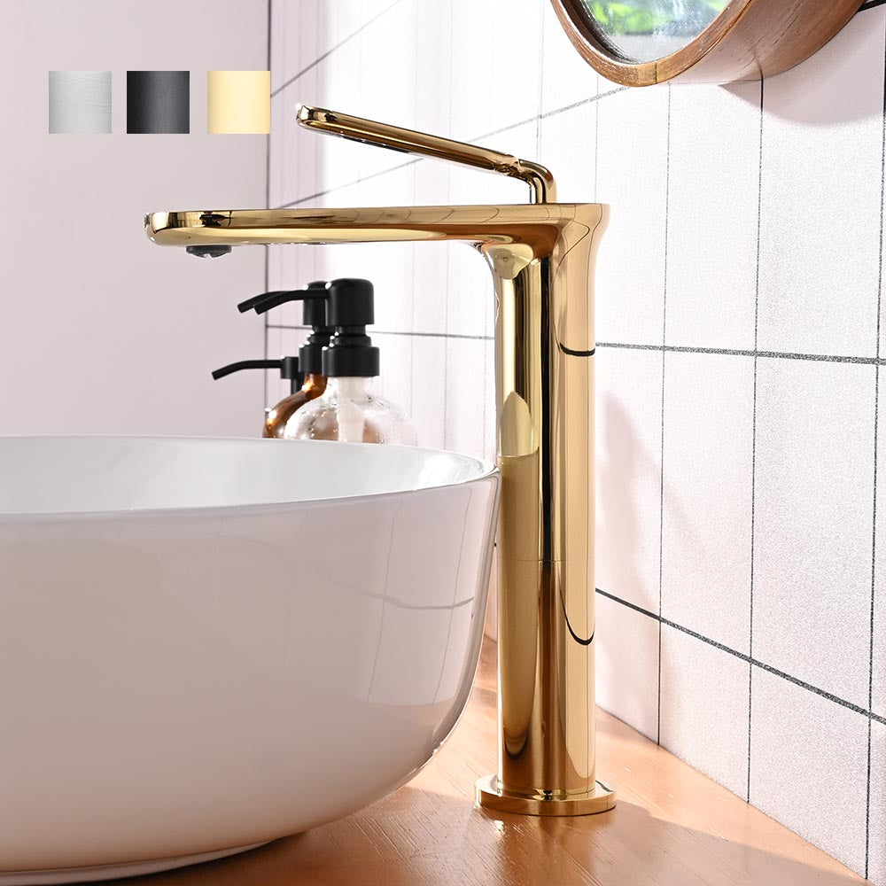 12 Inch Single Hole Bathroom Faucet - Gold, Black, Gray Finish - Modern Waterfall Spout for Vanity Sink - Perfect for Bathroom Remodel & Home Upgrade