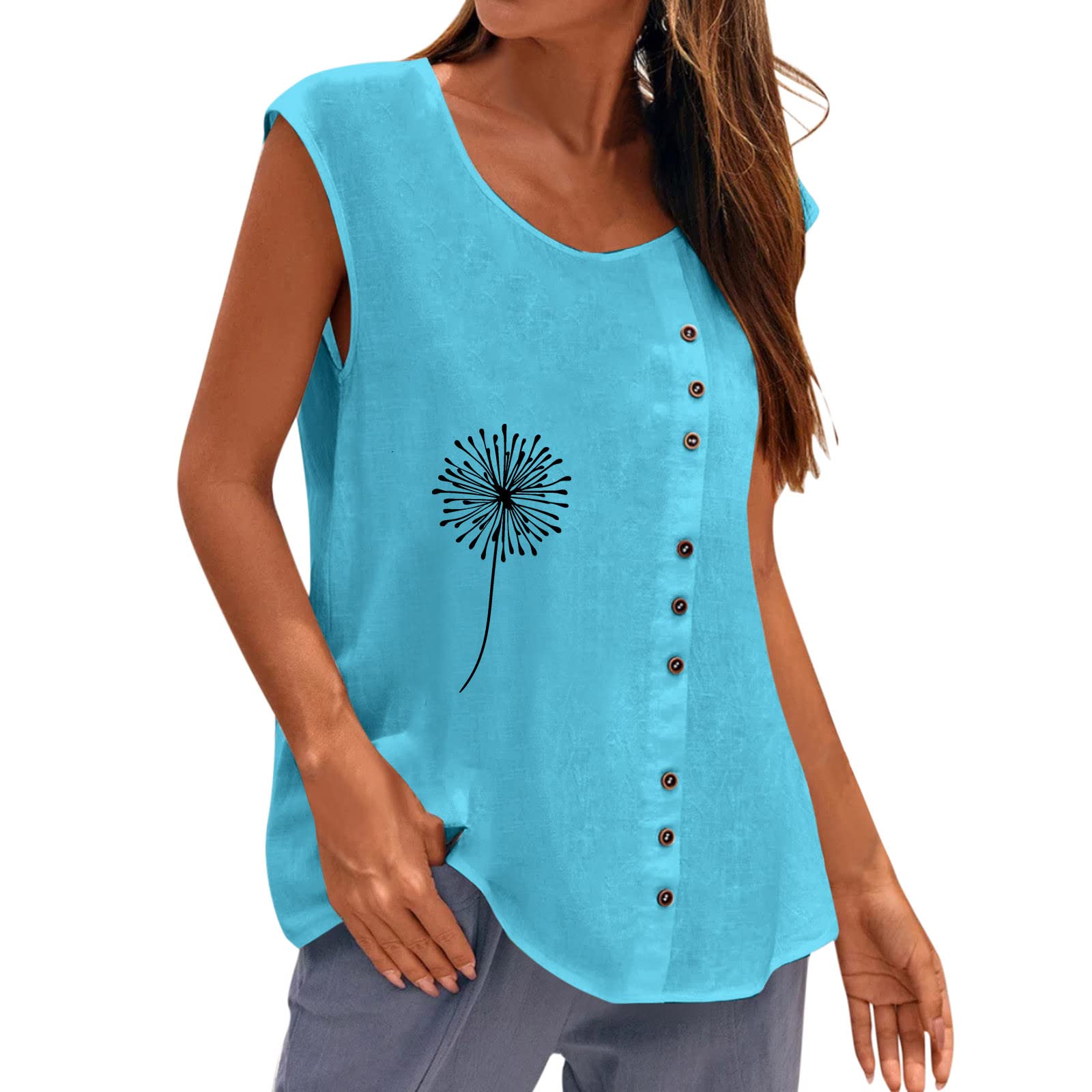 Women's Loose Fit Henley Tank Tops - Summer Sleeveless Tunic Tops & Casual Button Down Blouses - Perfect for Beach Outings, Yoga, and Everyday Wear