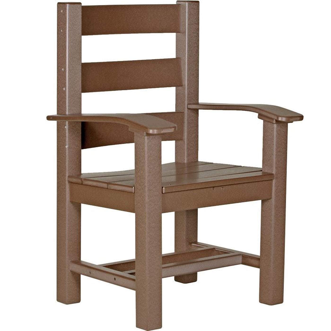 LuxCraft Chestnut Brown Recycled Plastic Contemporary Captain Chair - Eco-Friendly Modern Dining Chair for Kitchen, Office & Outdoor Use