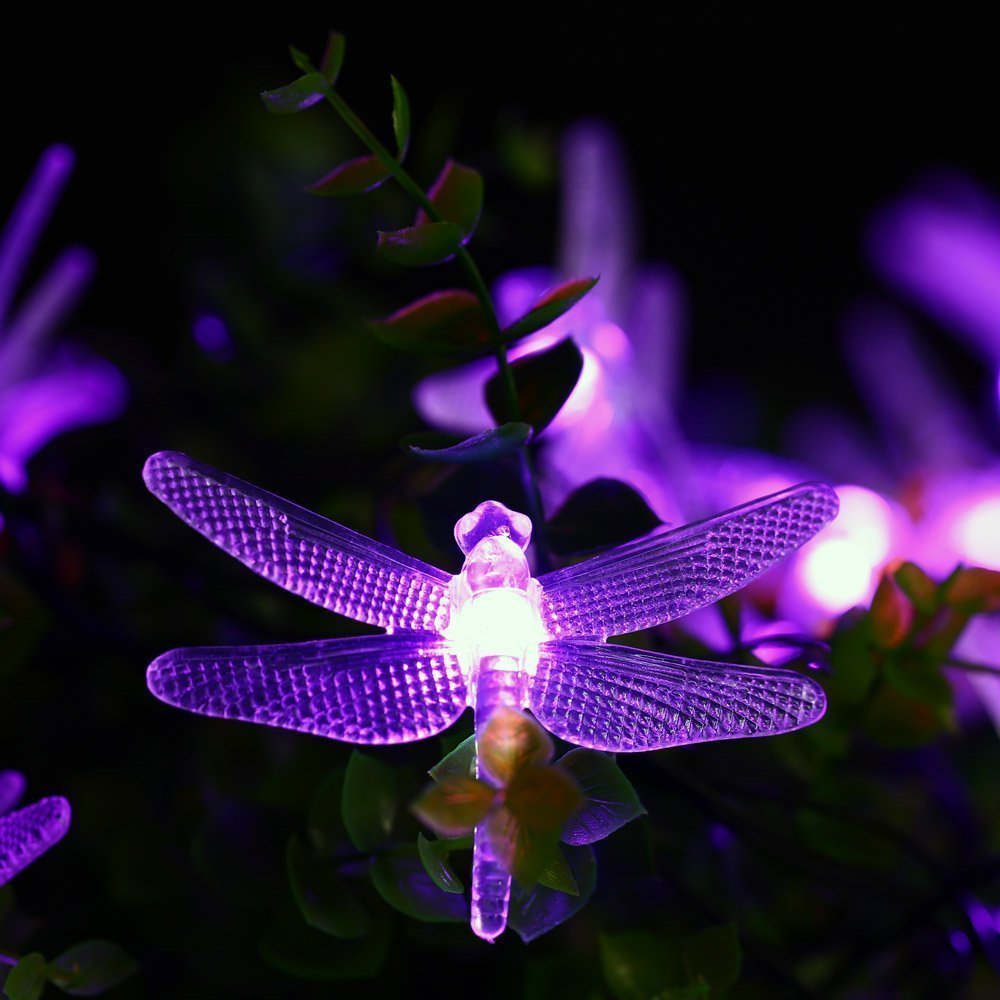 30 LED Solar Dragonfly String Lights - 20FT/6M Waterproof Outdoor Fairy Lights for Garden, Patio, Lawn, Christmas & Holiday Decorations (Purple) - Perfect for Backyard Parties, Wedding Decor & Landscape Lighting