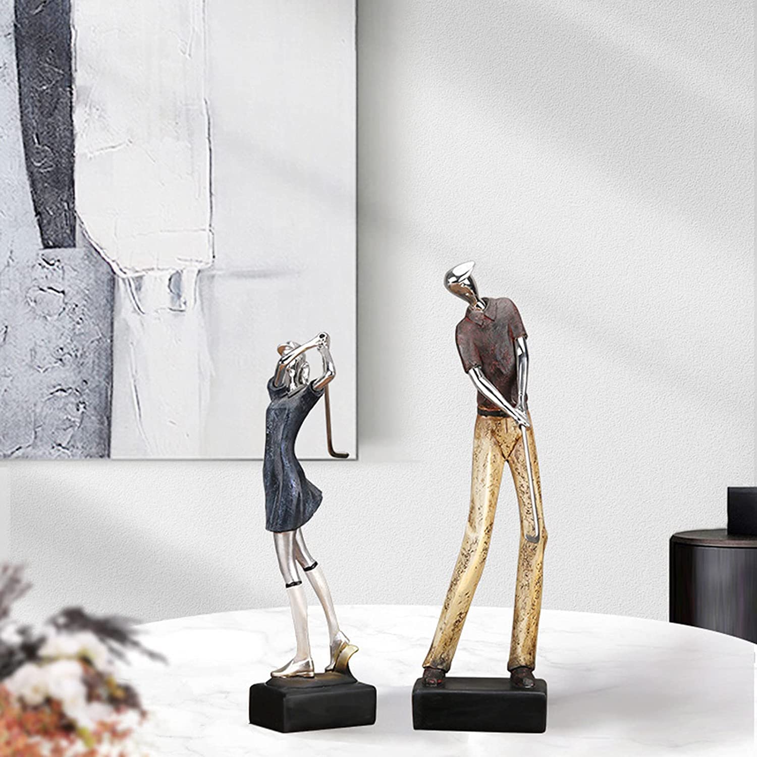 Golf Couple Figurine - Handcrafted Resin Sports Sculpture, Abstract Golf Statue for Office & Home Decor - Perfect Gift for Golf Lovers & Wedding Anniversary