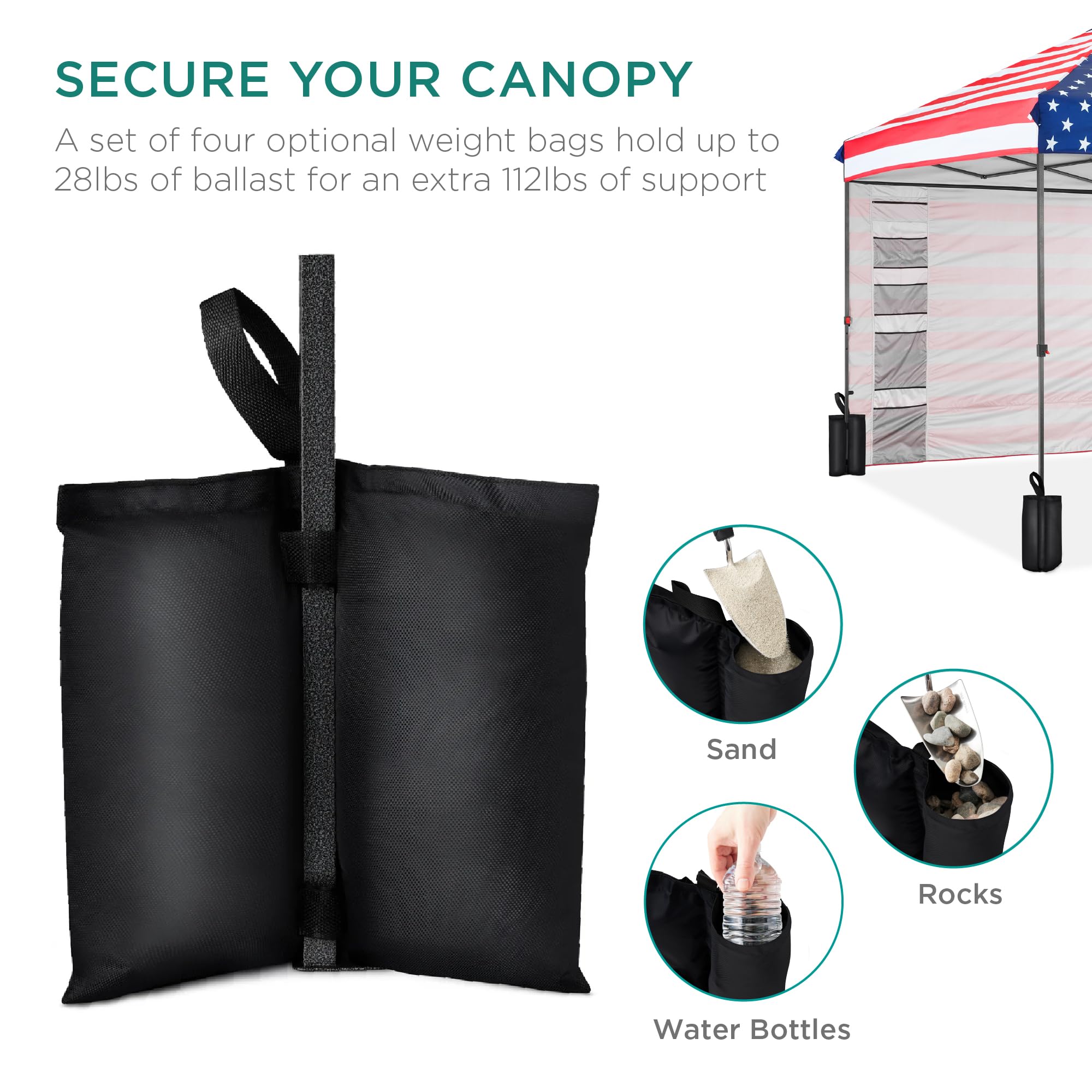 Best Choice Products 10x10ft Pop Up Canopy Tent with Side Walls - Portable Instant Shelter with 10 Pockets, Carry Bag & 4 Weight Bags - 1-Button Quick Setup - Perfect for Outdoor Events, Camping, Beach, Picnics & Tailgating - American Flag Design