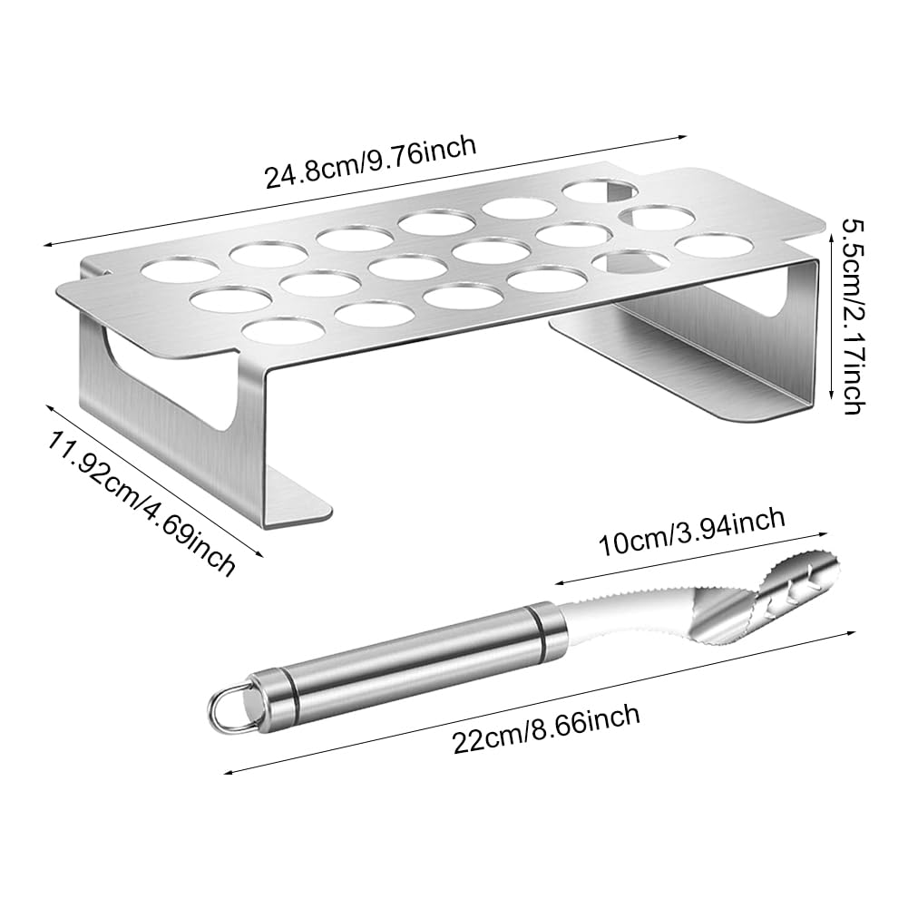 Stainless Steel Jalapeno Grill Rack with Corer Tool - 18 Hole Jalapeno Popper Holder for Drumsticks & Chicken Wings - BBQ Smoker & Oven Safe Roaster Griller - Perfect for Backyard BBQs, Tailgating & Outdoor Cooking (Silver)