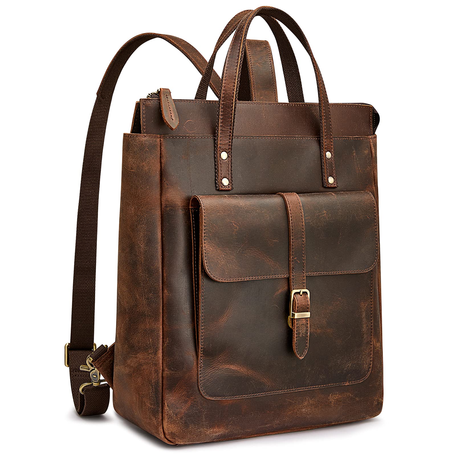 S-ZONE Women's Genuine Leather Backpack Purse - Vintage Retro Top Handle Tote Bag for Work, Travel & College | Durable Leather Backpack with Adjustable Straps