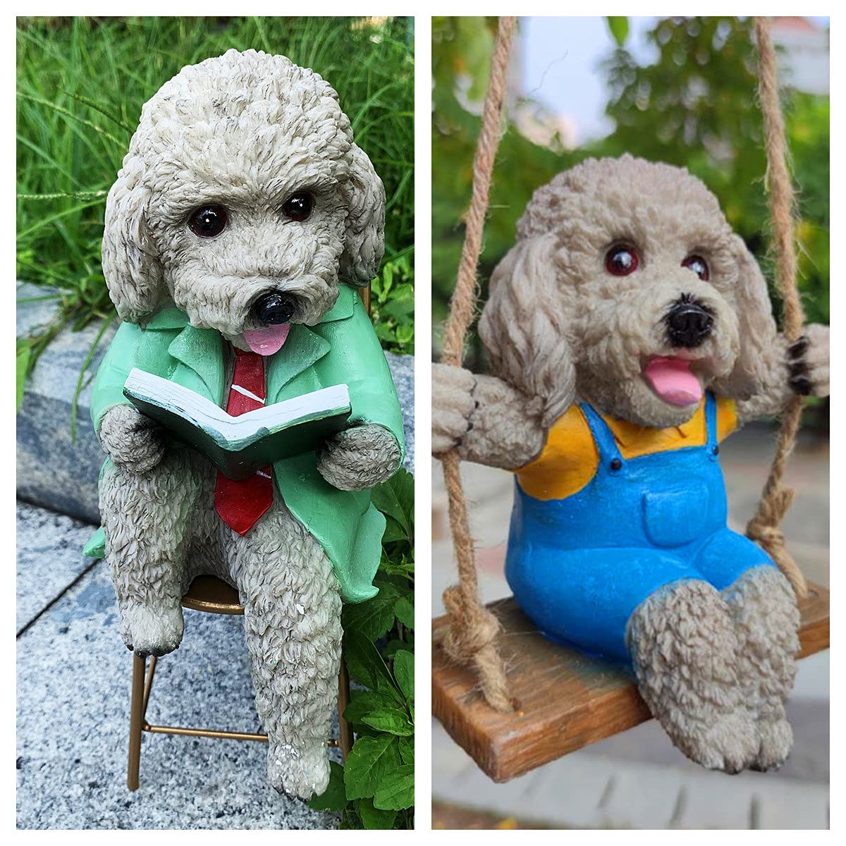 Artistic Teddy Dog Iron Garden Statue with Bench - Cute Indoor Outdoor Hanging Decor for Yard, Landscape & Tree - Funny Puppy Figurine for Home & Garden Décor | Perfect for Patio, Lawn & Backyard Decorations