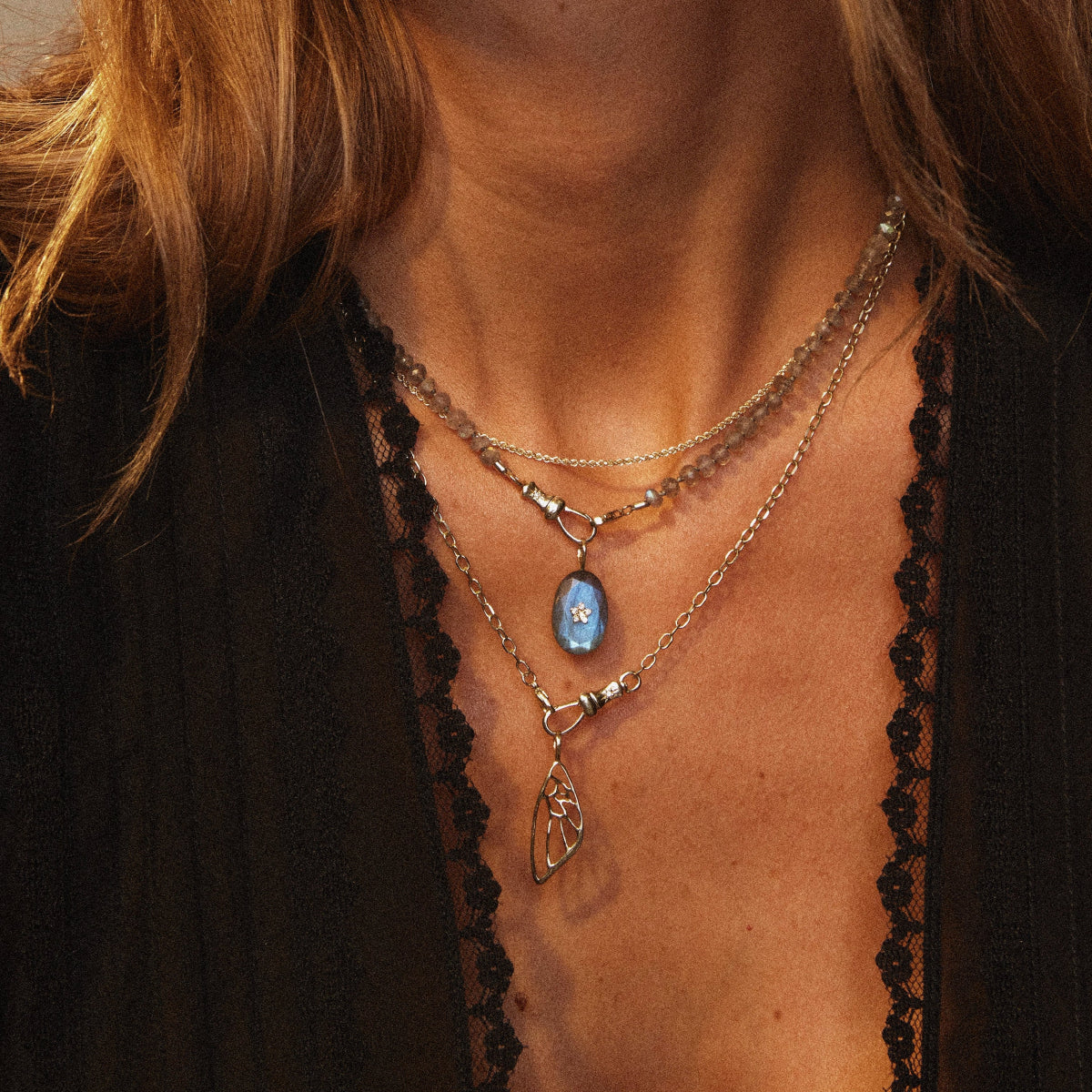 10K Yellow Gold Labradorite Bloom Pendant Necklace with Natural Labradorite Gemstone & Diamonds | Elegant Jewelry for Women, Perfect Gift for Mother's Day, Birthday & Special Occasions