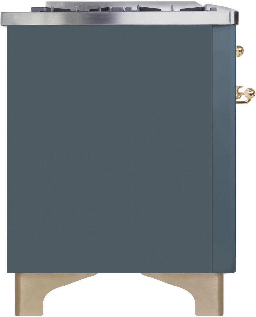 ILVE Majestic II 36 Inch Dual Fuel Freestanding Range - Liquid Propane, Blue Grey with Brass Trim (UM09FDNS3BGGLP) - Perfect for Gourmet Kitchens & Professional Home Chefs