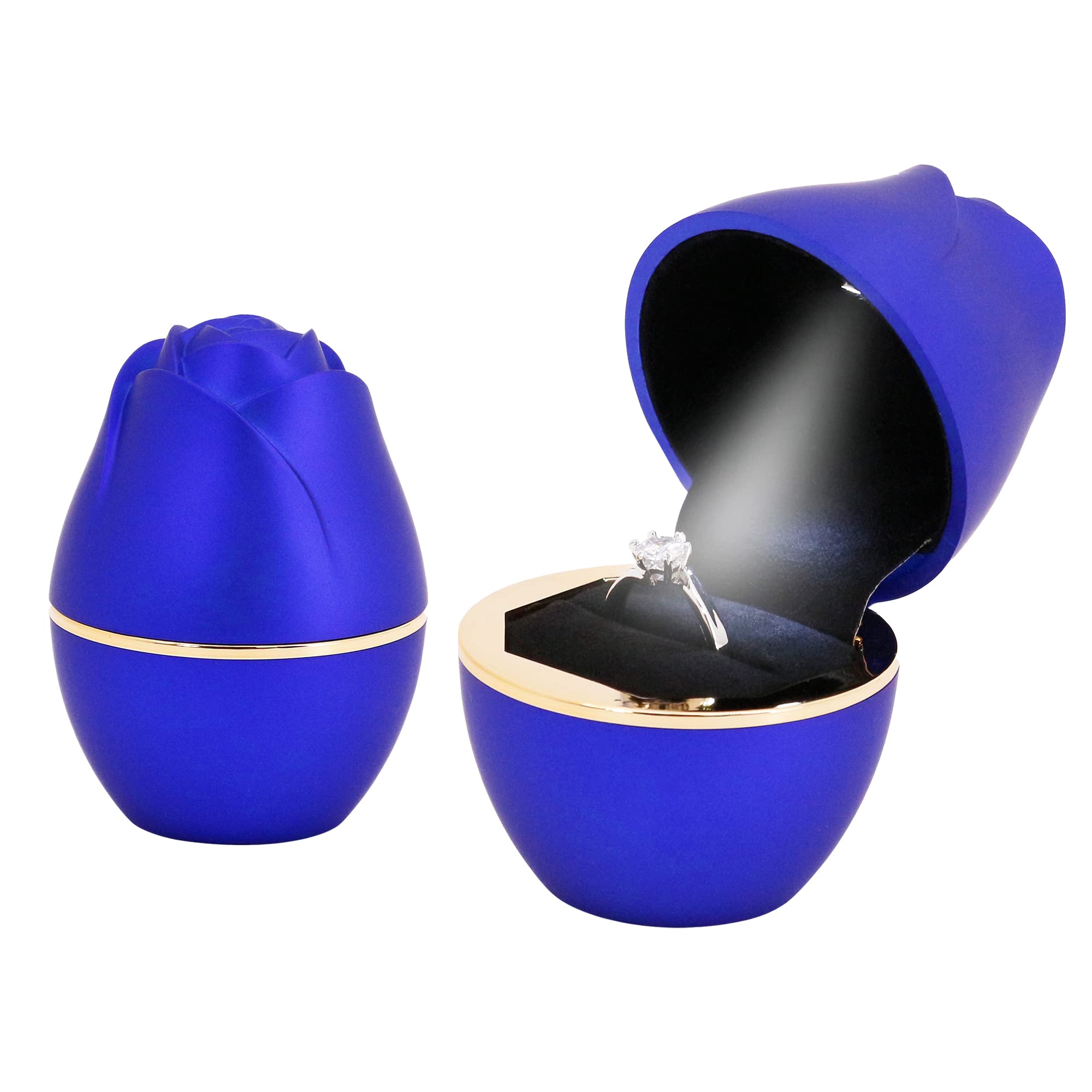 Elegant Velvet Rose-Shaped Ring Box with LED Light - Perfect for Proposal, Engagement, Wedding & Anniversary Jewelry Storage | Romantic Gift Idea for Special Occasions