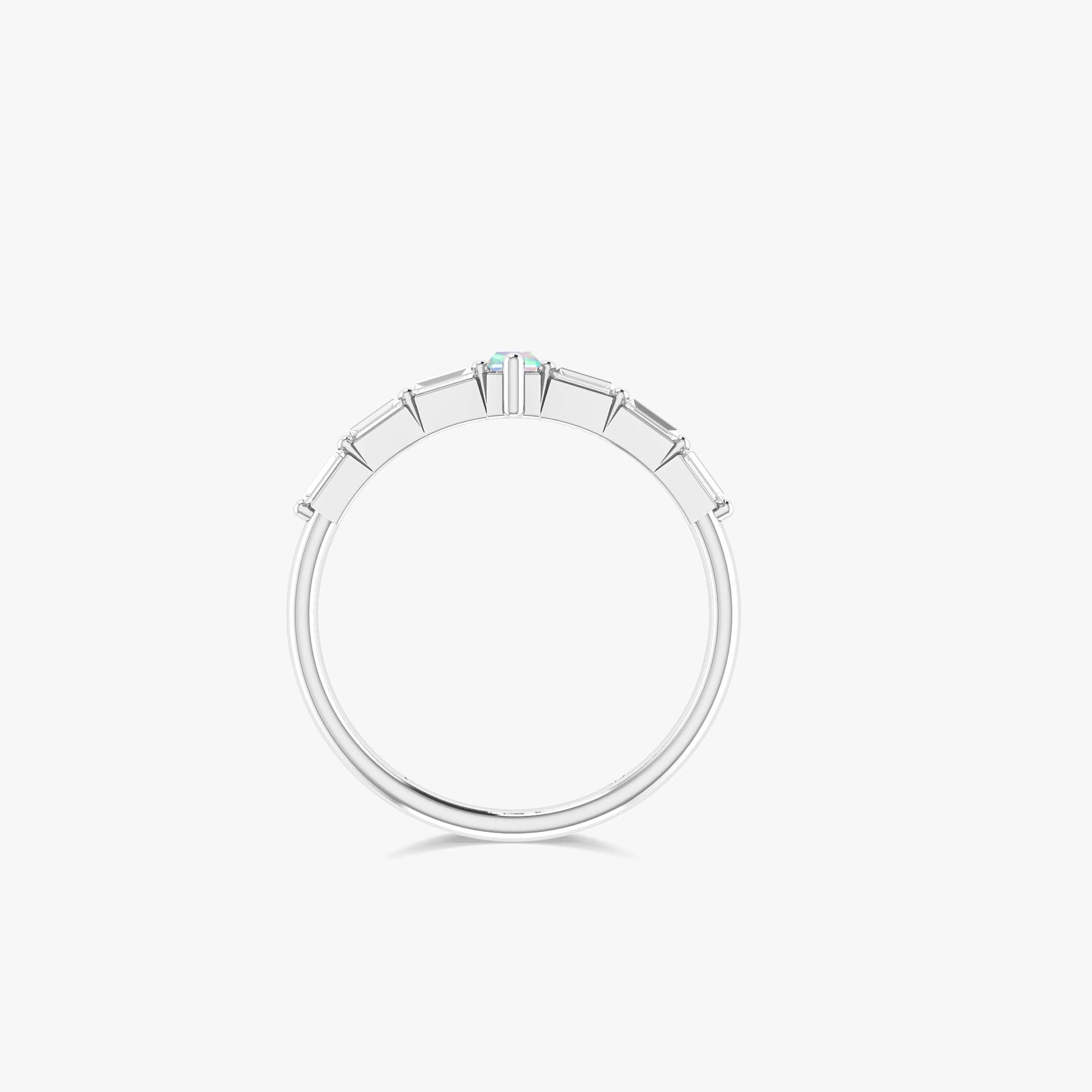 Baguette White Opal & Zircon Ring - Elegant Dainty Stackable Jewelry for Women, Perfect for Wedding, Engagement, Anniversary & Everyday Wear