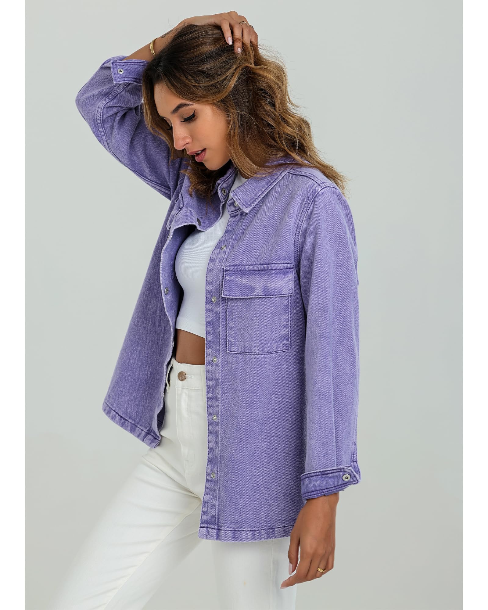 Luvamia Women's Oversized Denim Jacket - 2025 Spring Fashion Button Down Western Shacket with Pockets | Casual Outerwear for Street Style & Everyday Wear
