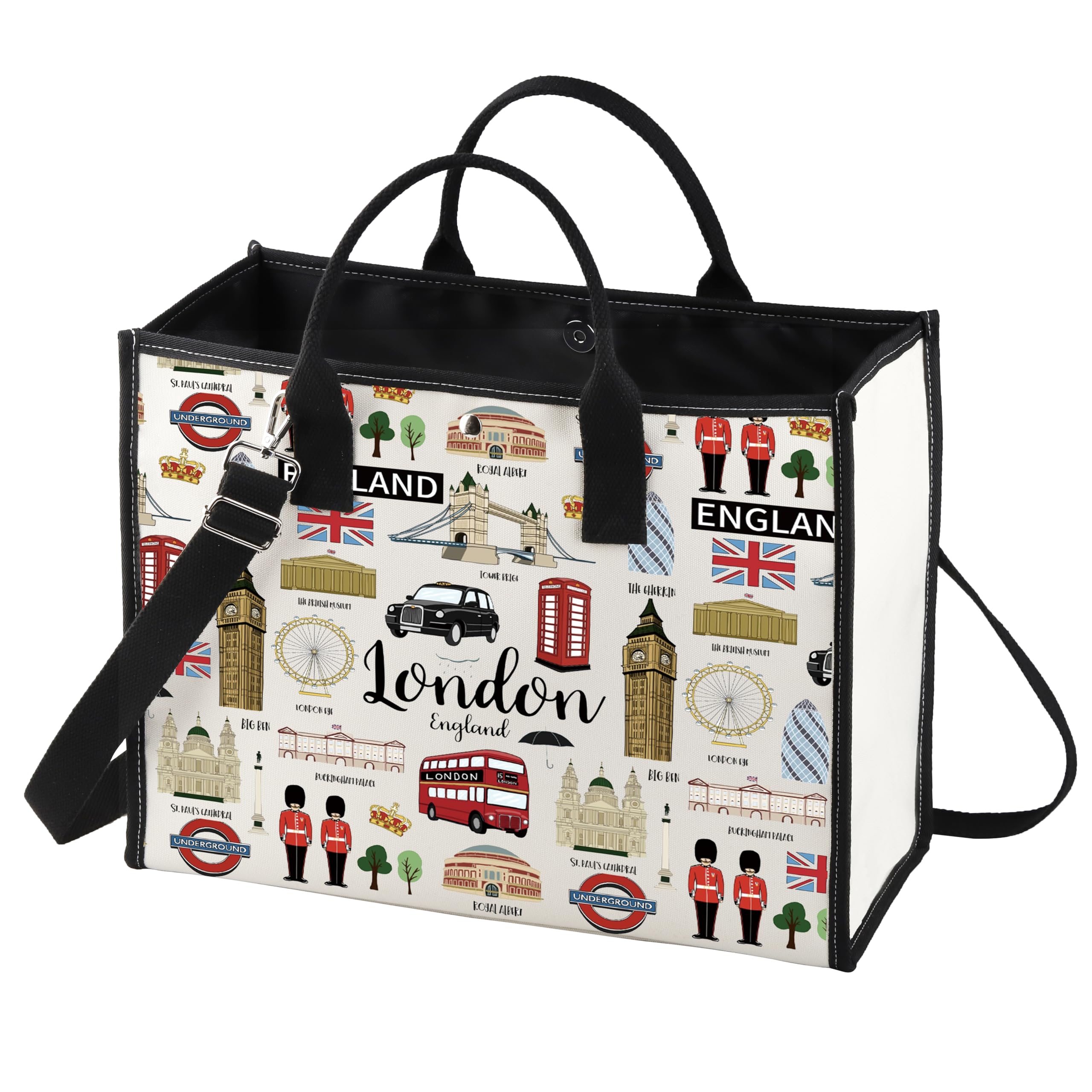 BWKTOP London Canvas Tote Bag - Stylish Souvenir Gift for Women & Men - Durable Shoulder Bag for Travel, Shopping & Daily Use