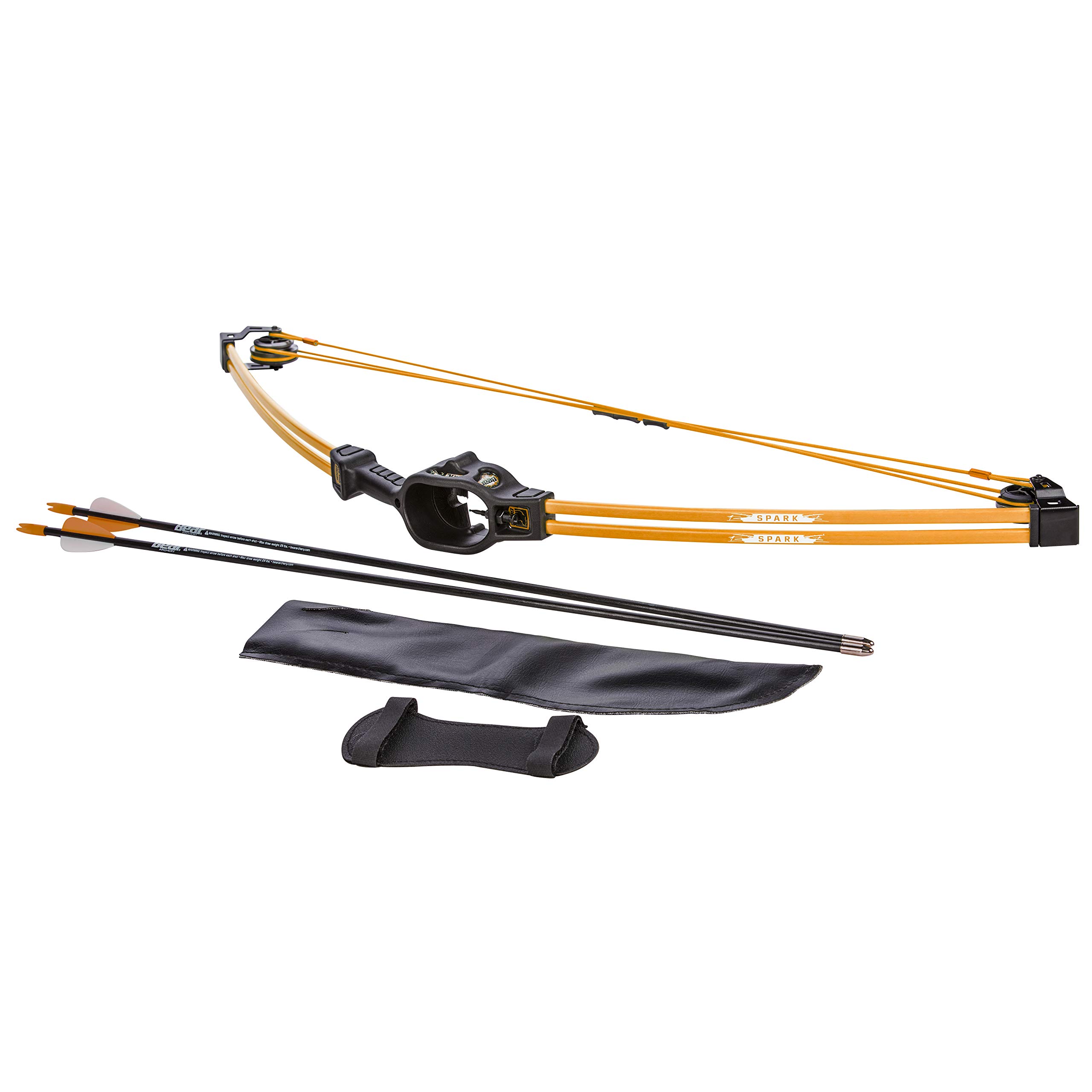 Bear Archery Spark Youth Bow Set for Kids Ages 5-10 | Ambidextrous Beginner Bow with 2 Arrows, Arm Guard & Quiver | Perfect for Outdoor Play, Backyard Target Practice & Youth Archery Training