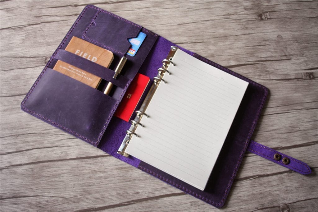 Custom Personalized Purple Leather Binder Notebook Cover - A5 Size, Gift for Office, School & Business Professionals - Perfect for Journaling, Planner & Organizer