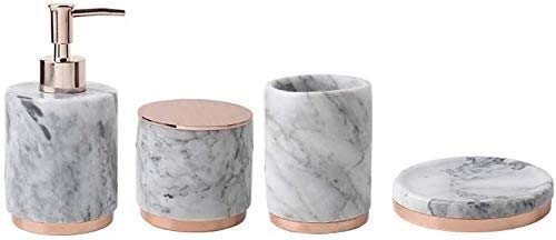 Marble Soap Dispenser Set - 4pc Bathroom Accessories for Hotel & Home Decor