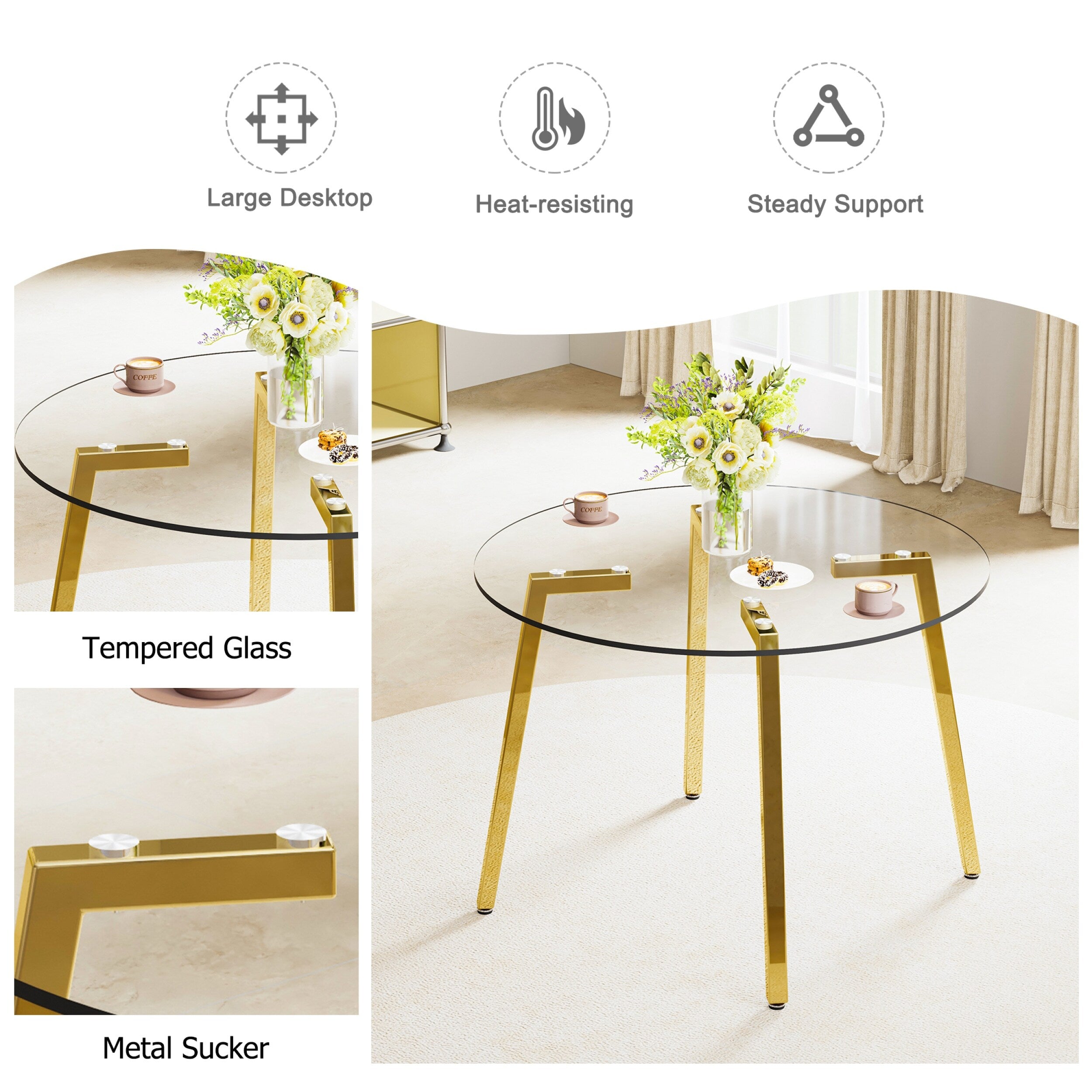 42.01 Inch Round Kitchen Dining Table for 4 - MDF Top with Wood Veneer & Rubberwood Legs - Perfect for Small Spaces, Breakfast Nook, and Cozy Family Meals