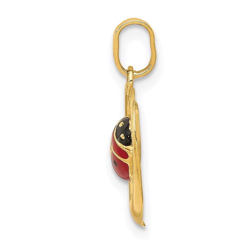 14k Yellow Gold Open Heart Enameled Ladybug Pendant Necklace - 14mm Black Bow Charm for Women | Perfect Gift for Birthday, Anniversary & Valentine's Day