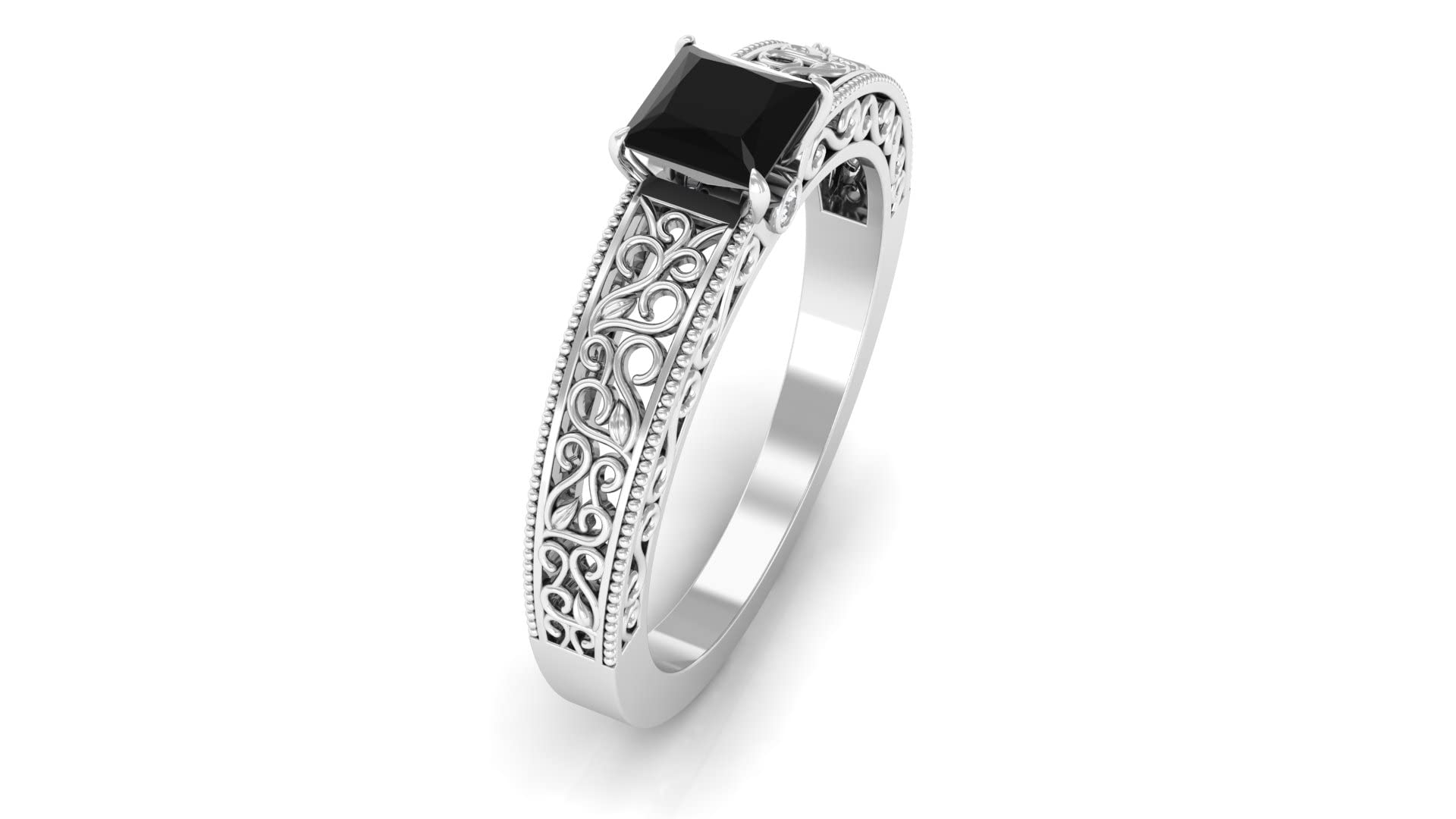 4.50 MM Princess Cut Created Black Diamond Solitaire Ring in 14K Solid Gold - Elegant Black & White Diamond Engagement Ring, Wedding Band, Anniversary Gift for Her