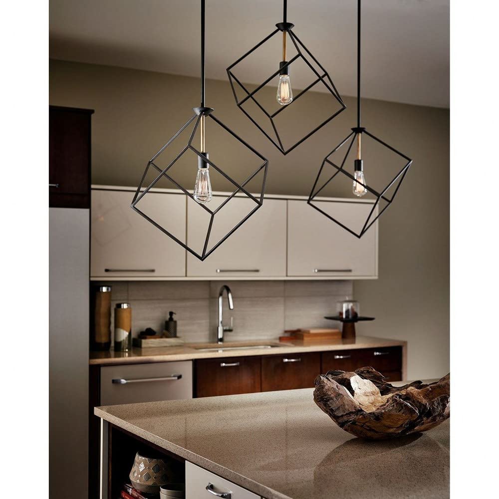Modern Black Geometric Cube Pendant Light - Sleek Contemporary Ceiling Fixture for Dining Room, Kitchen Island & Living Room Decor