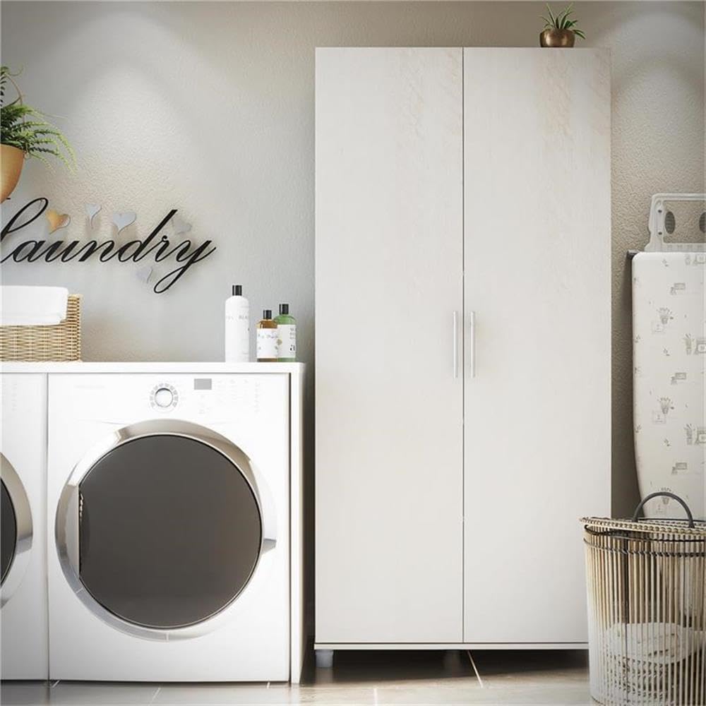 Systembuild Evolution Camberly 36-Inch Utility Storage Cabinet in Ivory Oak - Perfect for Garage, Laundry Room & Home Organization