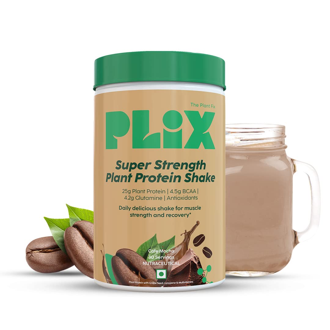 PLIX Vegan Plant Protein Powder - 25g Pea & Brown Rice Protein Blend, 1KG Cafe Mocha Flavor | Sugar Free, Gluten Free Plant-Based Protein Supplement for Smoothies, Baking & Post-Workout Recovery