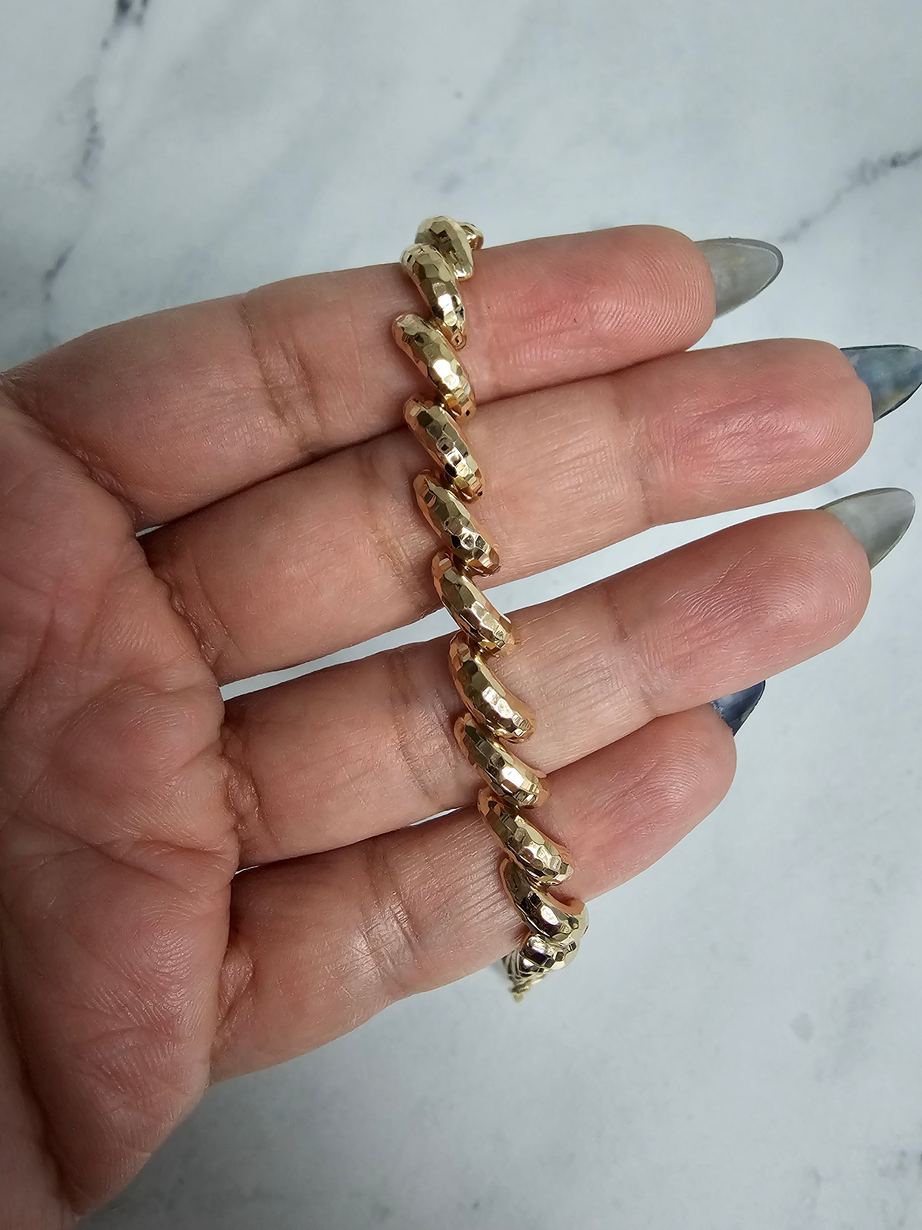 7.25MM San Marco Gold Link Chain Bracelet - Polished & Hammered Finish Jewelry for Women, Gift for Her | Perfect for Parties, Weddings & Everyday Wear
