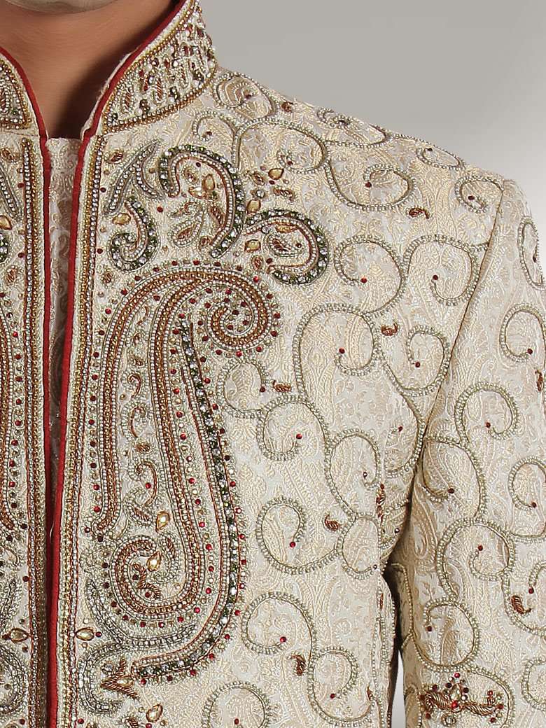 Elegant Heavy Embroidered Beige Sherwani for Men | Traditional Indian Wedding Attire | Perfect for Grooms, Festivals & Special Occasions