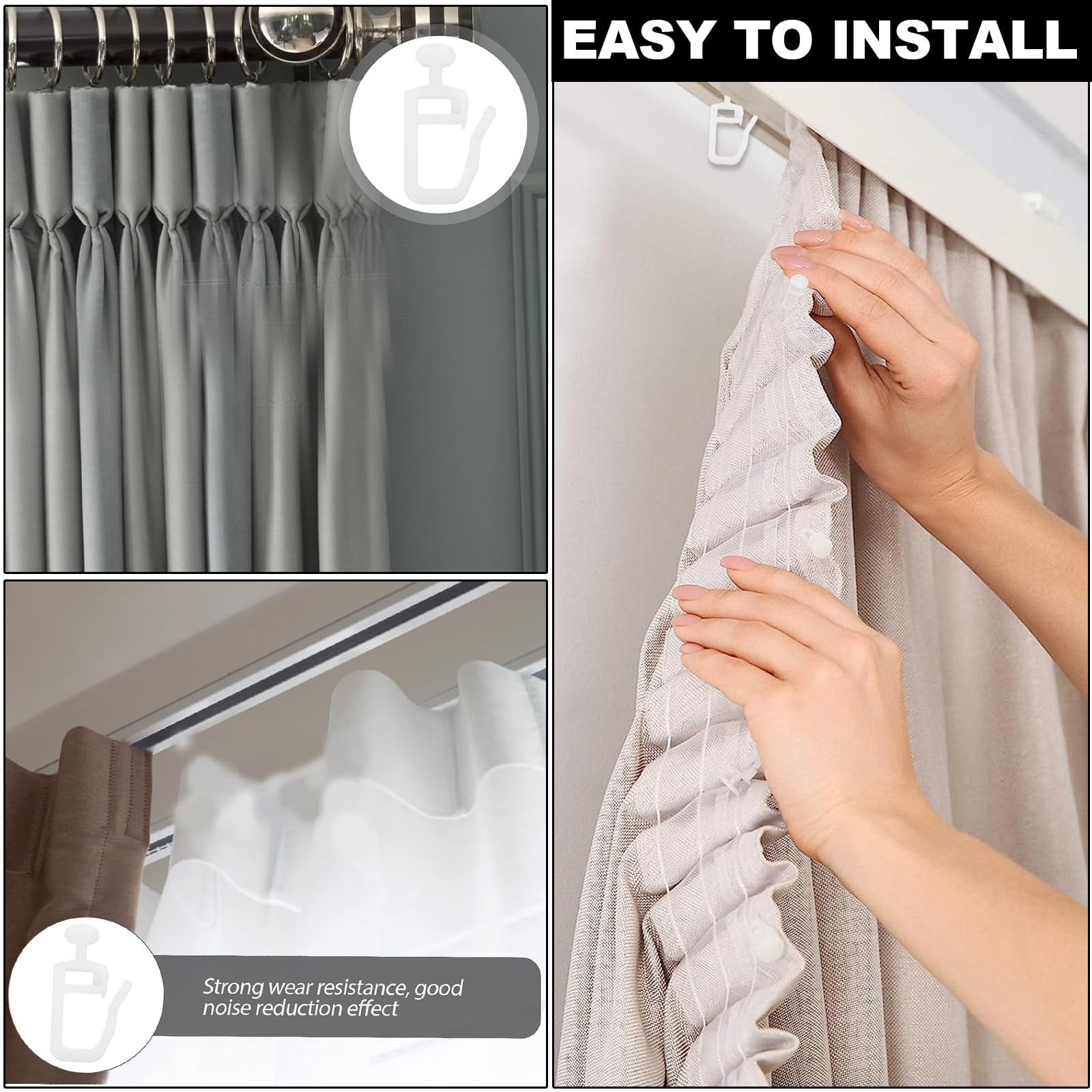 200 Pieces Sliding Curtain Hooks - Heavy Duty Curtain Track Gliders for Smooth Sliding - Perfect for Living Room, Bedroom & Office Window Treatments