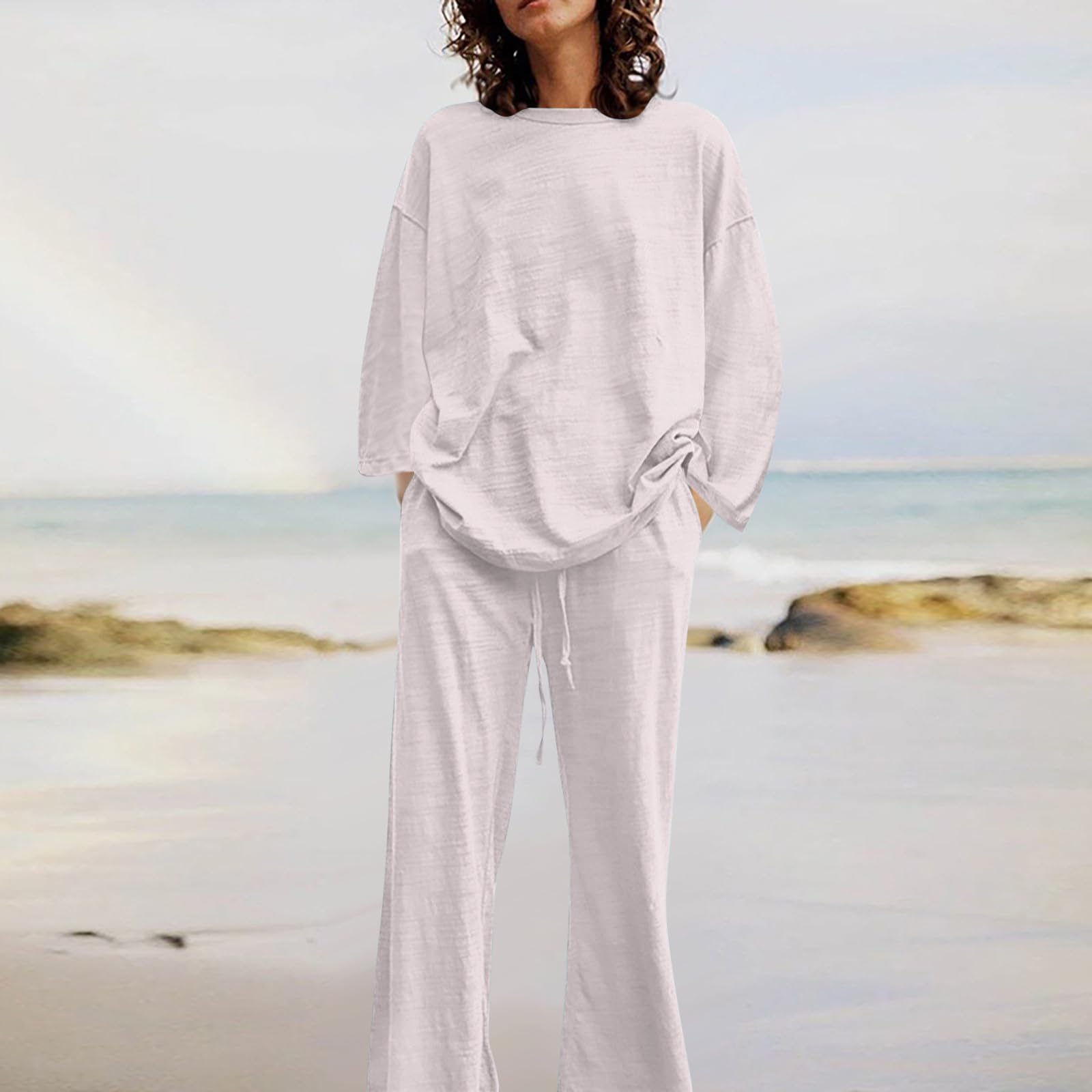 Oelaio Women's 2-Piece Lounge Set - Soft Cotton Casual Pajama Pants & Top Matching Outfit for Fall | Plus Size Comfortable Loungewear for Home, Sleep & Relaxation