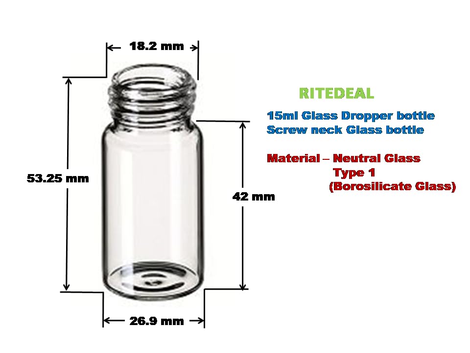 RITEDEAL 15ml Borosilicate Glass Bottles - Clear Transparent Essential Oil Storage Containers (10-Pack) with Screw Caps & Dropper Plugs - Perfect for DIY Essential Oils, Aromatherapy, and Liquid/Powder Storage