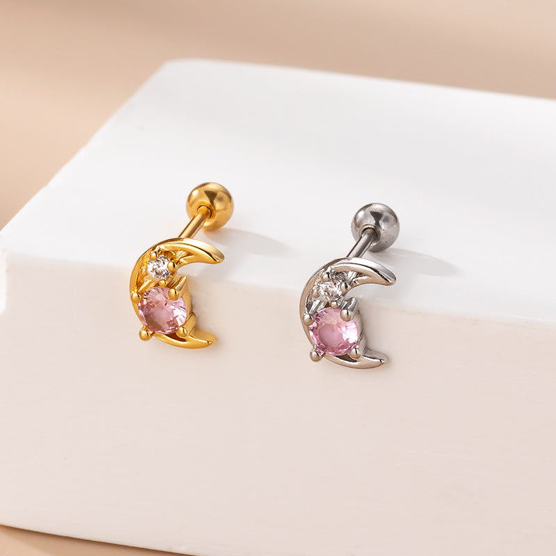 20G Cartilage Tiny Moon Earrings - Flat Back Opal Stud Earrings for Women | Dainty Jewelry for Everyday Wear, Gift for Her, Boho Style Earrings for Parties & Special Occasions
