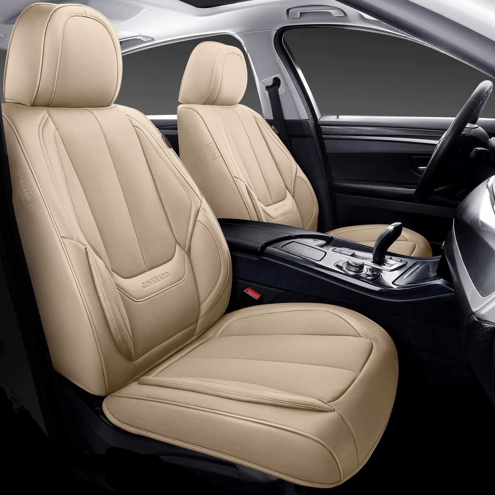 Premium Waterproof Nappa Leather Car Seat Covers Full Set - Beige Front & Back Seat Protectors for Most Vehicles | Durable, Comfortable & Easy to Clean | Perfect for Family Cars, Road Trips & Daily Commutes