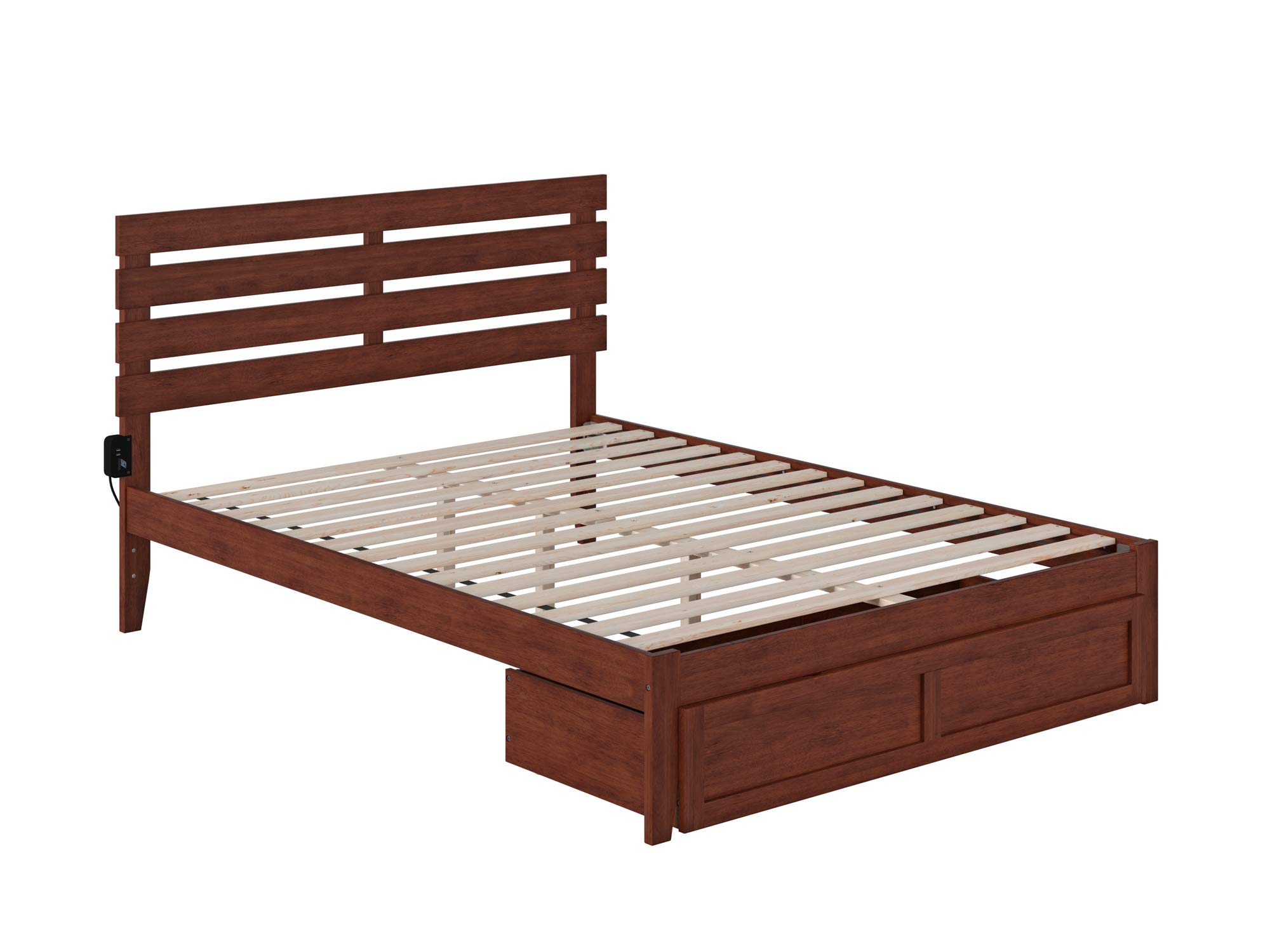 AFI Oxford Queen Size Platform Bed Frame with Foot Drawer Storage & USB Charging Station - Walnut Finish - Modern Bedroom Furniture for Small Spaces & Apartment Living