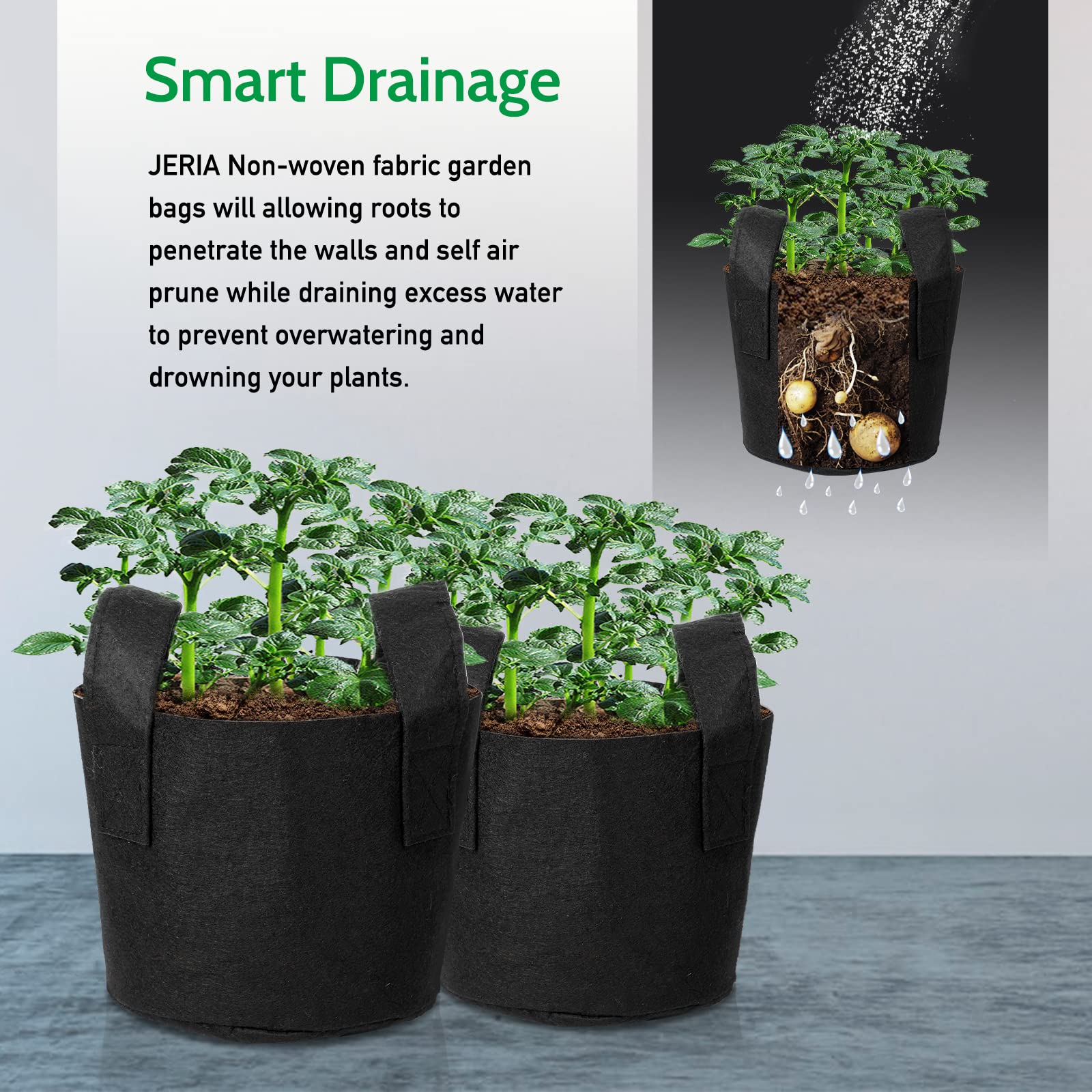 JERIA 24-Pack 3 Gallon Nonwoven Grow Bags - Heavy Duty Aeration Fabric Pots with Durable Handles for Plants, Vegetables & Herbs - Includes 24 Plant Labels - Ideal for Indoor/Outdoor Gardening, Greenhouses & Urban Farming