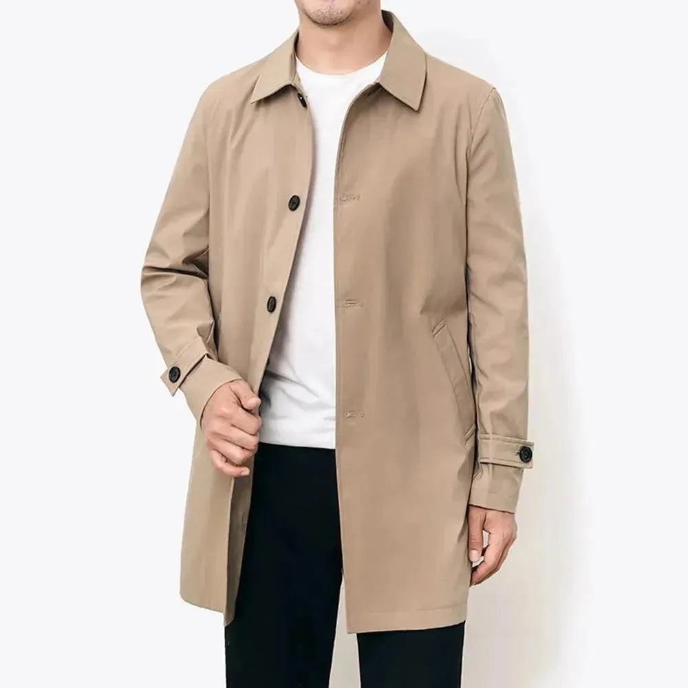 Classic Single Breasted Men's Trench Coat - Waterproof Long Coat for Men | Formal & Casual Wear | Perfect for Office, Dating & Outdoor Activities