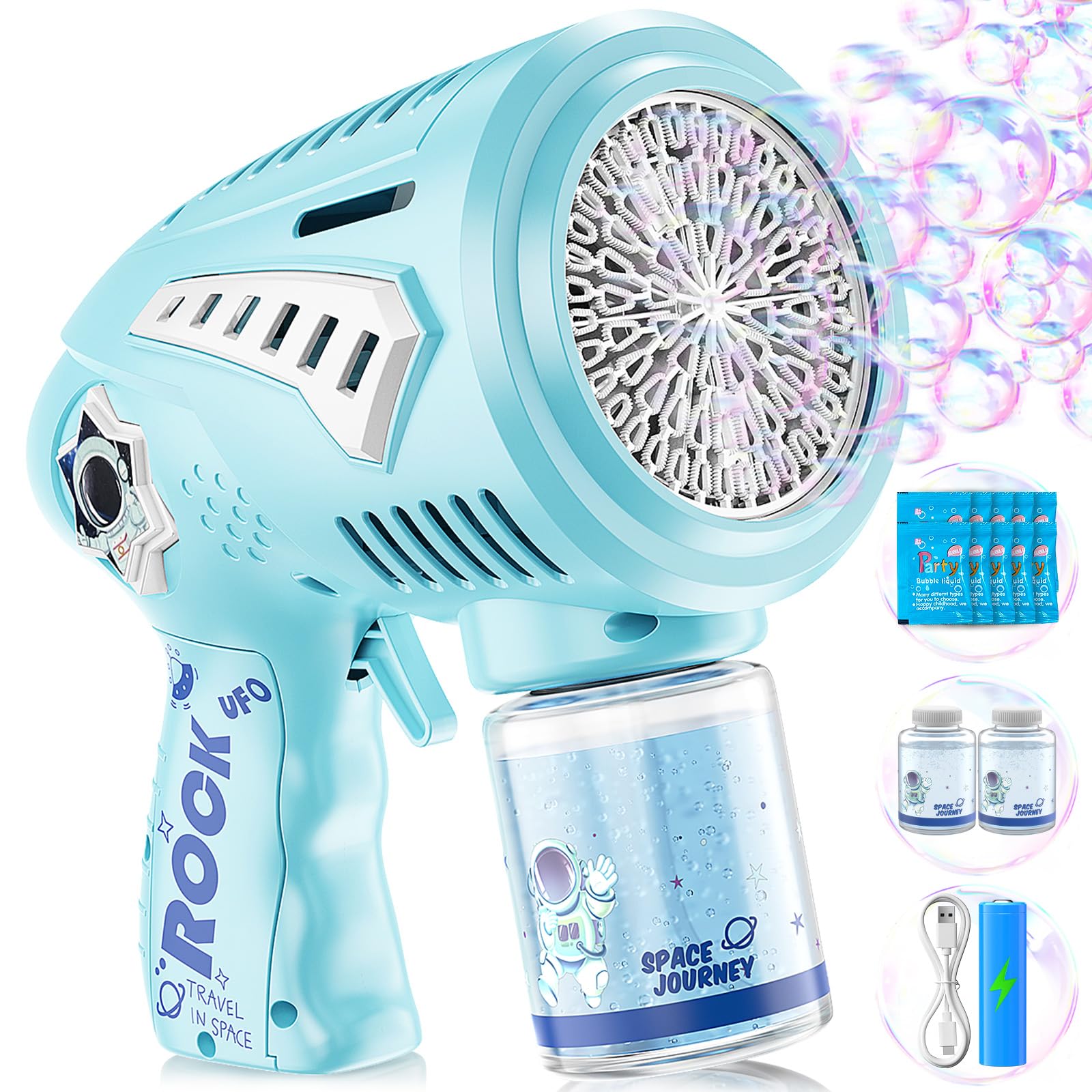 72 Holes LED Bubble Blaster Gun - Rechargeable Bubble Machine Toy for Kids Ages 3+ | Outdoor Play, Birthday Parties, Summer Fun & Backyard Activities