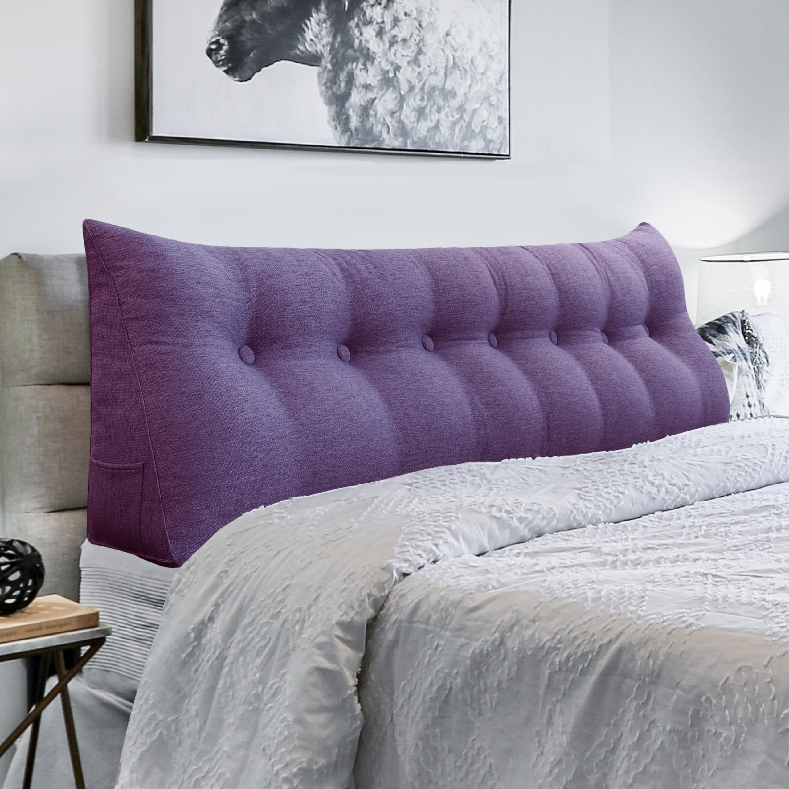 Triangular Headboard Wedge Pillow - Upholstered Linen Back Support Cushion for Daybeds, Reading & Lumbar Positioning (Lavender, King Size) | Perfect for Bedroom Decor, Gap Filling & Comfortable Lounging