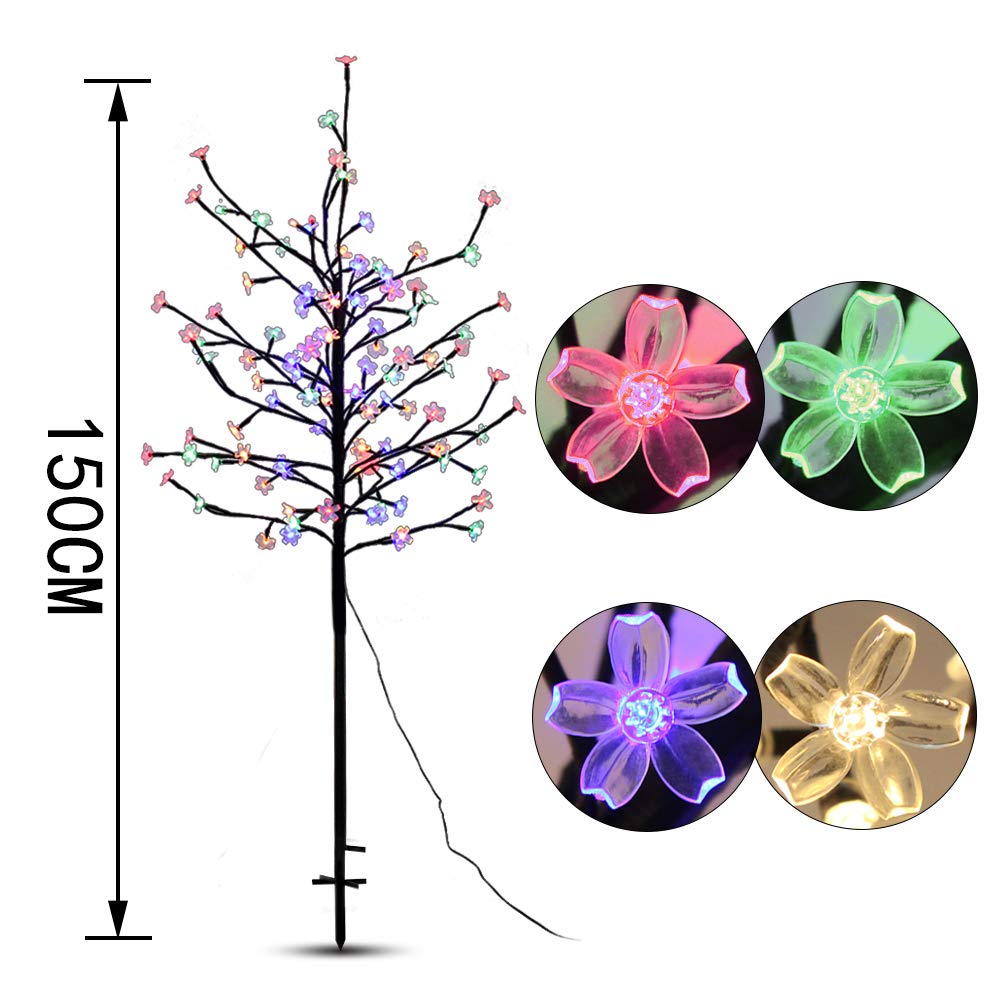 5FT 104LED Solar Powered Cherry Blossom Lights Outdoor - Adjustable Branch Solar Garden Tree Lights for Pathway, Yard, Lawn, Backyard, Holiday & Christmas Decoration - Perfect for Garden Parties, Wedding Decor and Nighttime Landscape Lighting