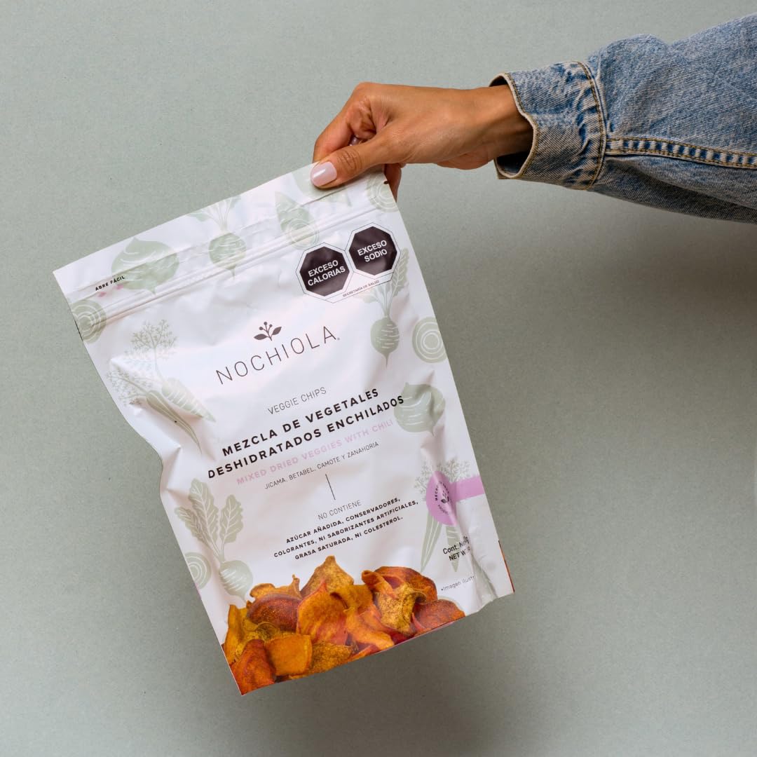 Nochiola Spicy Veggie Chips - Vegan, Gluten-Free, Healthy Snacks with Jicama, Beets, Sweet Potatoes & Carrots (240g/8.46oz) | Crunchy Plant-Based Chips for Parties, Road Trips & Keto Diet