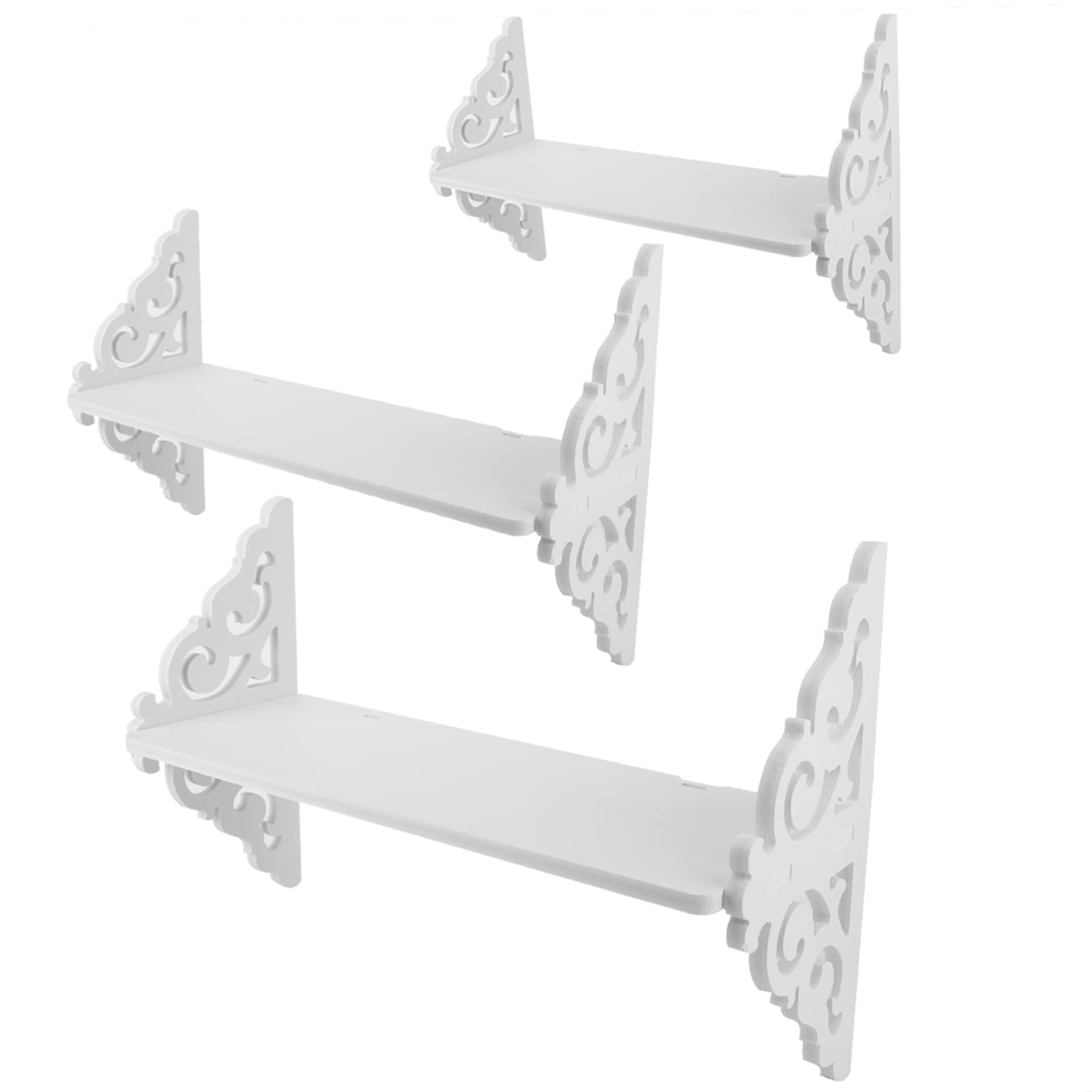 Fdit Floating Wall Shelves Set of 3 - Wooden Carved Bookshelf Display & Storage Rack for Home Decor - Perfect for Living Room, Bedroom, Study & Kids Room Organization - Ideal for Books, Photos, Plants & Decorative Items
