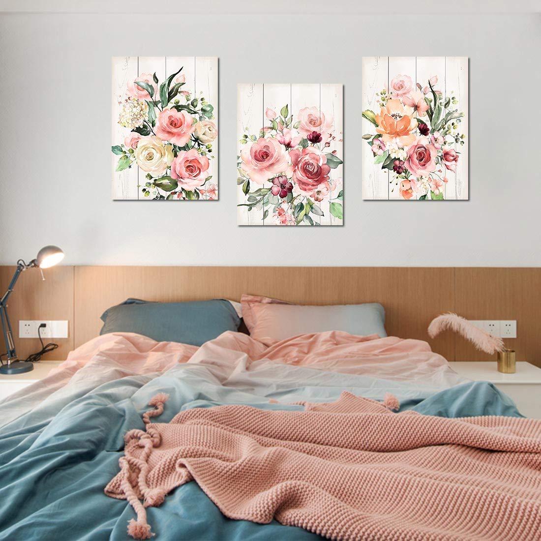 Framed Pink Flower Wall Art - 12x16 Canvas for Bedroom, Bathroom & Kitchen Decor
