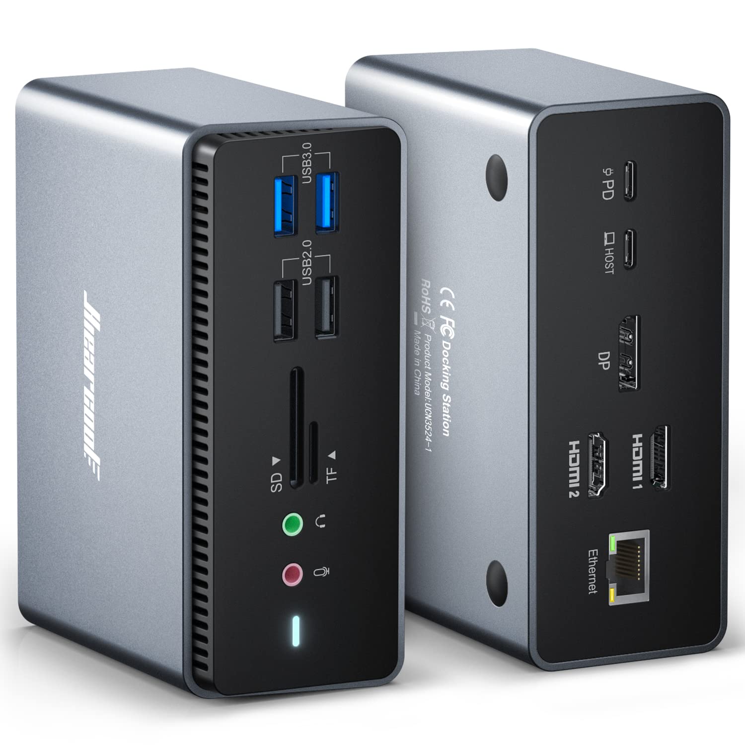 Hiearcool 14-in-1 USB C Docking Station with Quadruple Display - Universal USB C Hub Compatible with MacBook Pro/Air, Windows Laptops (MacOS & Windows) - Perfect for Home Office, Gaming & Multi-Screen Workstations