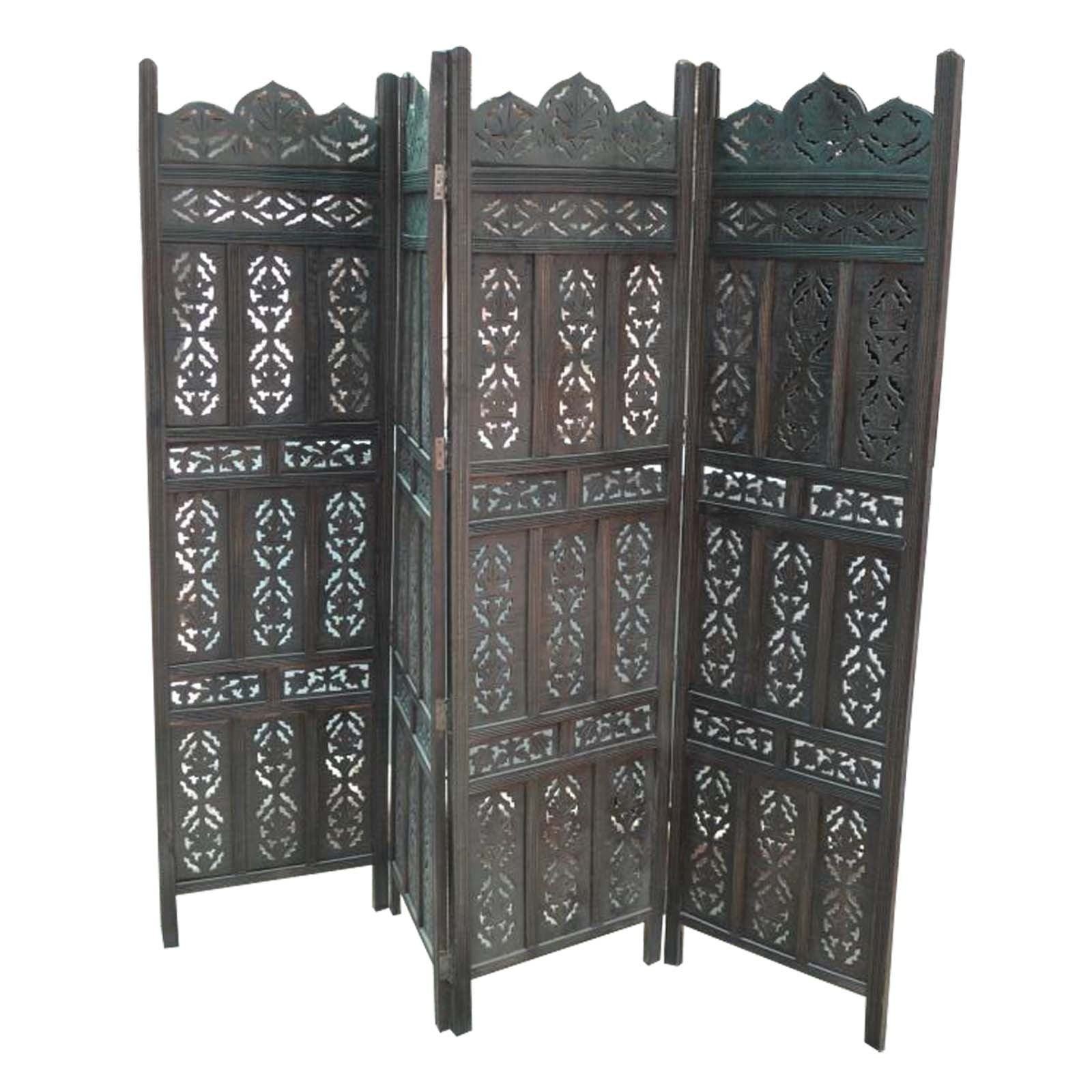 Handcrafted Brown Wooden Room Divider - Dynasty Carved Partition Screen for Home Decor, Office Privacy & Asian-Inspired Interior Design
