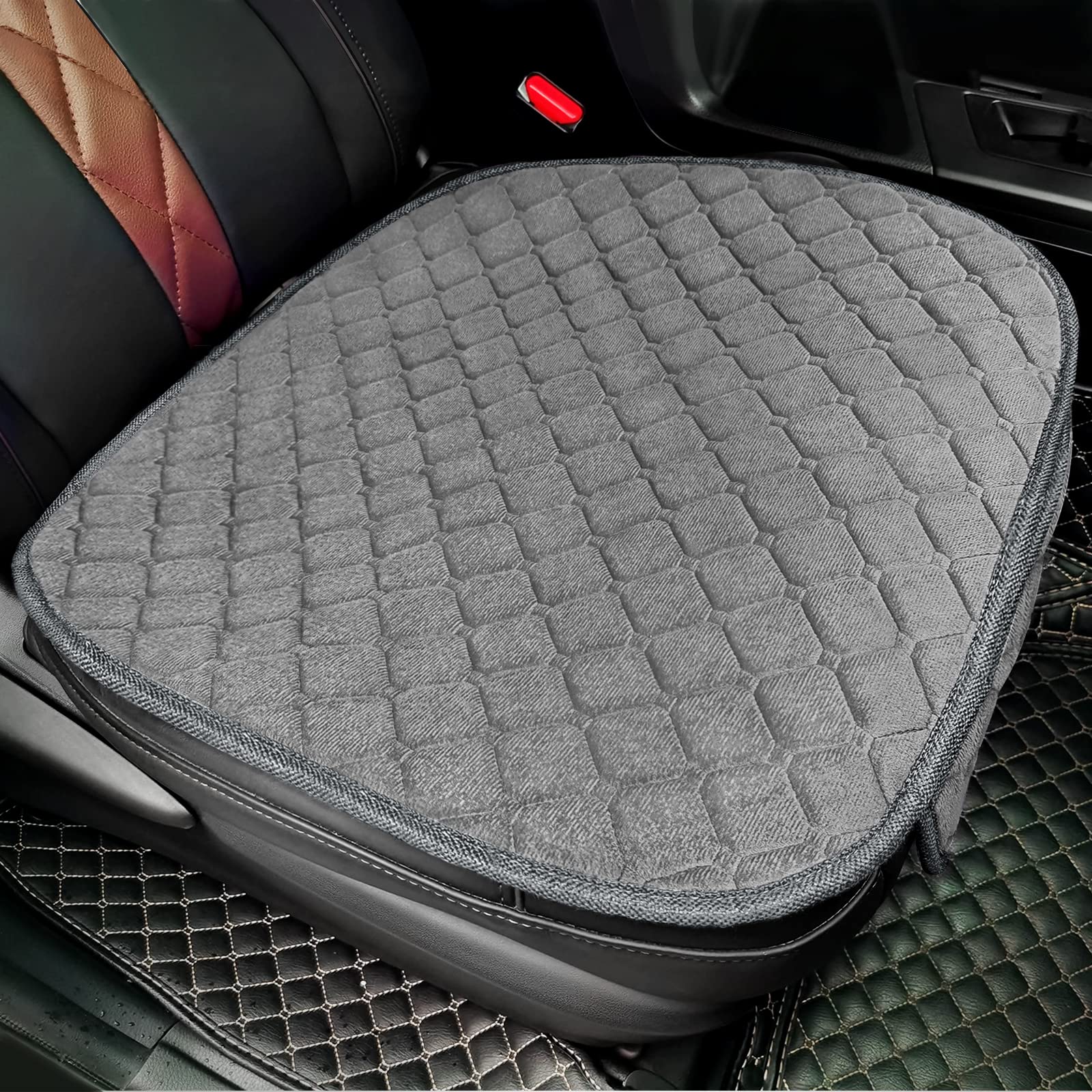 SurpassMe Universal Car Seat Covers - Comfortable Front Seat Protectors with Storage Pockets for Cars, SUVs, Trucks & Vans | Padded Interior Accessories (Grey) | Perfect for Daily Commutes, Road Trips & Family Travel