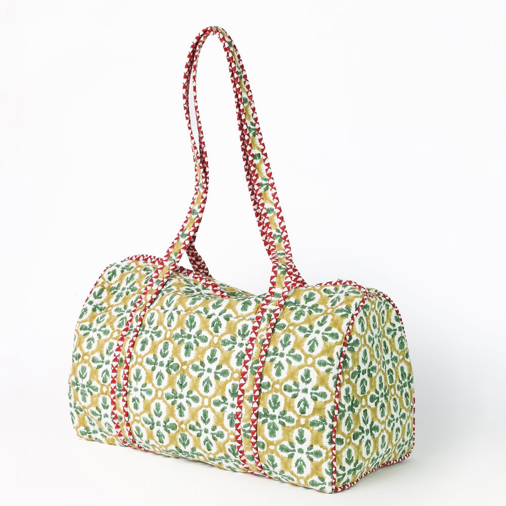 Fleur de Lis Geo Saffron Duffle Bag - Stylish Travel Duffel for Women & Men - Perfect for Gym, Weekend Getaways & Carry-On Luggage