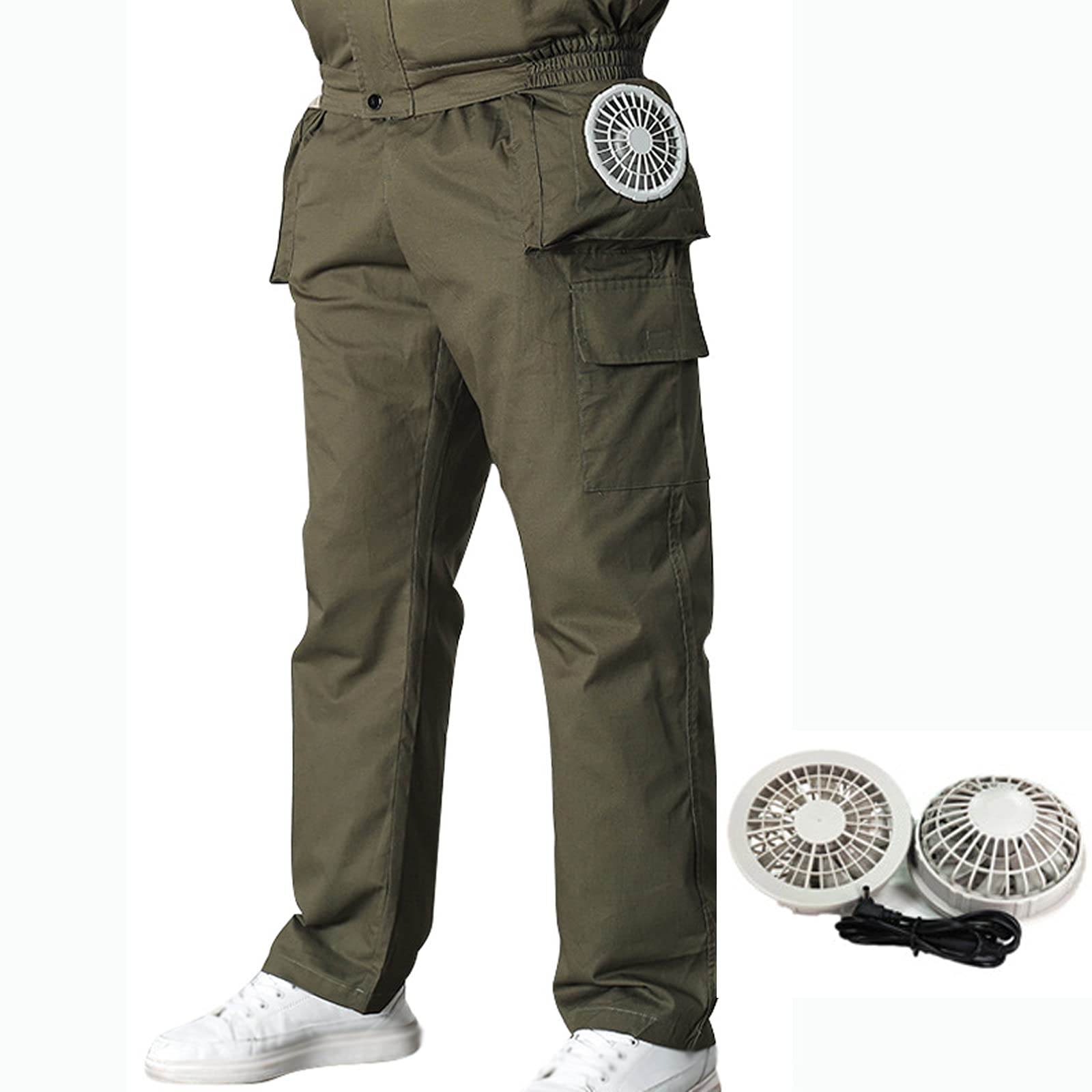 KUMADAI USB Cooling Fan Pants for Men - Portable Air Conditioned Work Pants with Built-in Fan - Summer Cooling Clothes for Outdoor, Hiking & High Temperature Work
