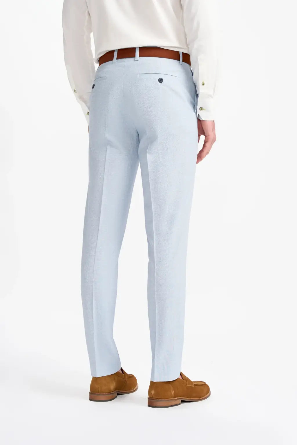 Cavani's Siren Seersucker Sky Blue Trousers for Men - Lightweight Summer Pants for Casual Wear & Beach Vacations